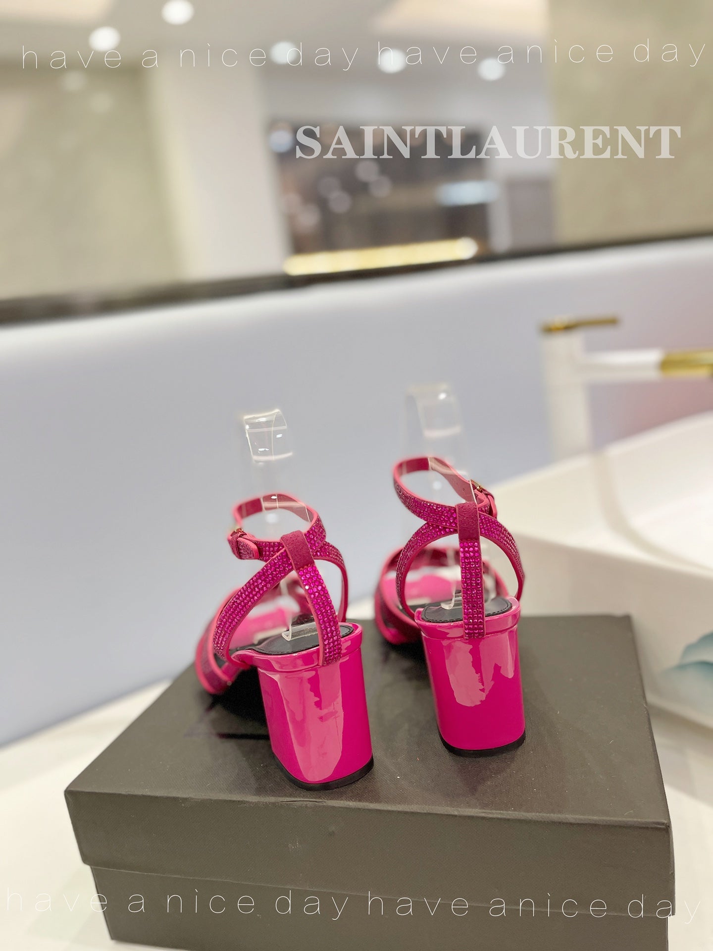SL TRIBUTE CRYSTAL SANDALS DEEP PINK CALFSKIN - 34