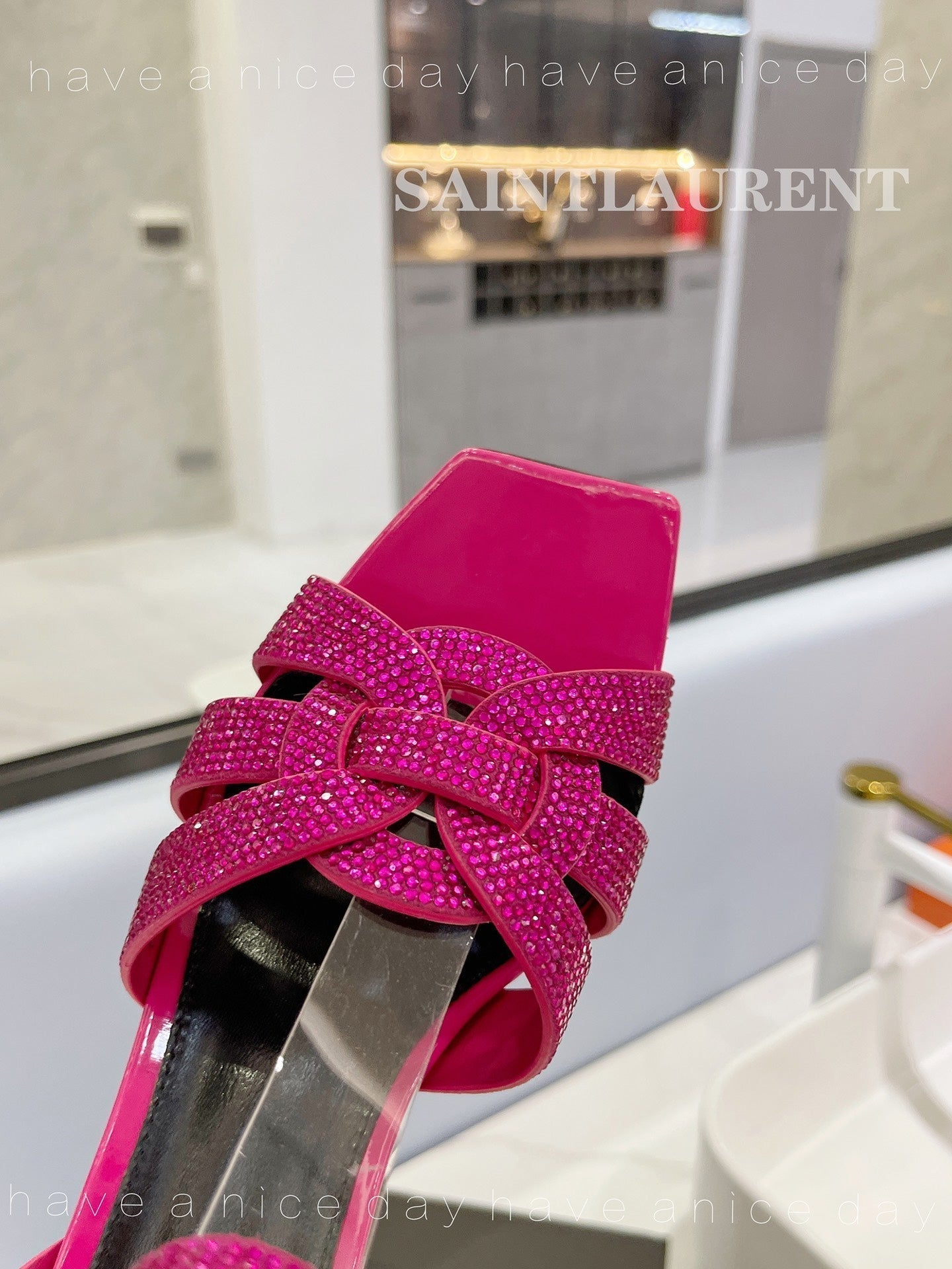 SL TRIBUTE CRYSTAL SANDALS DEEP PINK CALFSKIN - 34