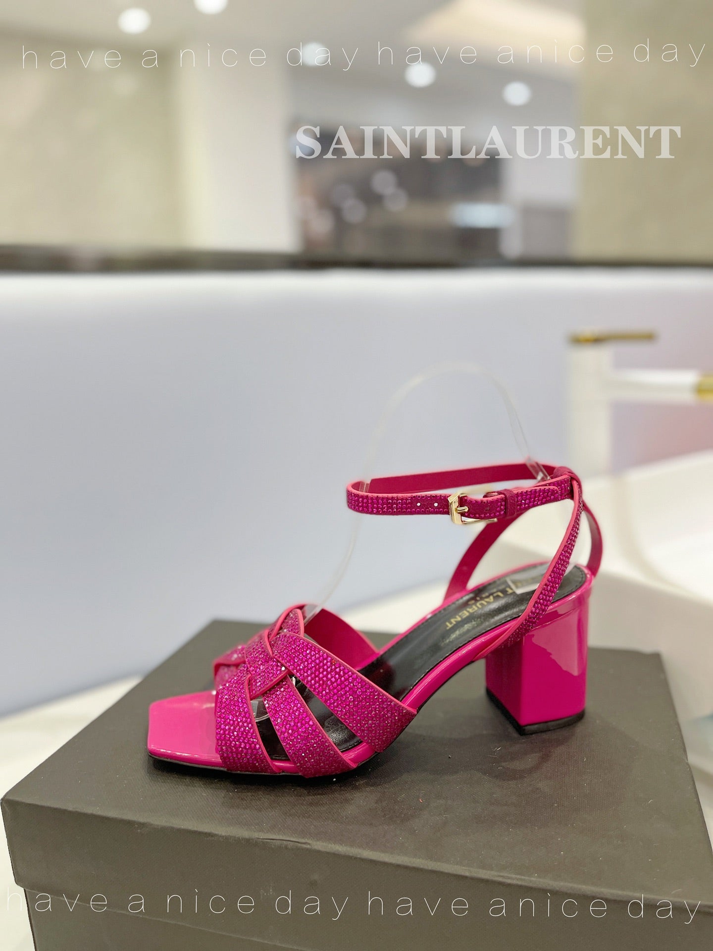 SL TRIBUTE CRYSTAL SANDALS DEEP PINK CALFSKIN - 34