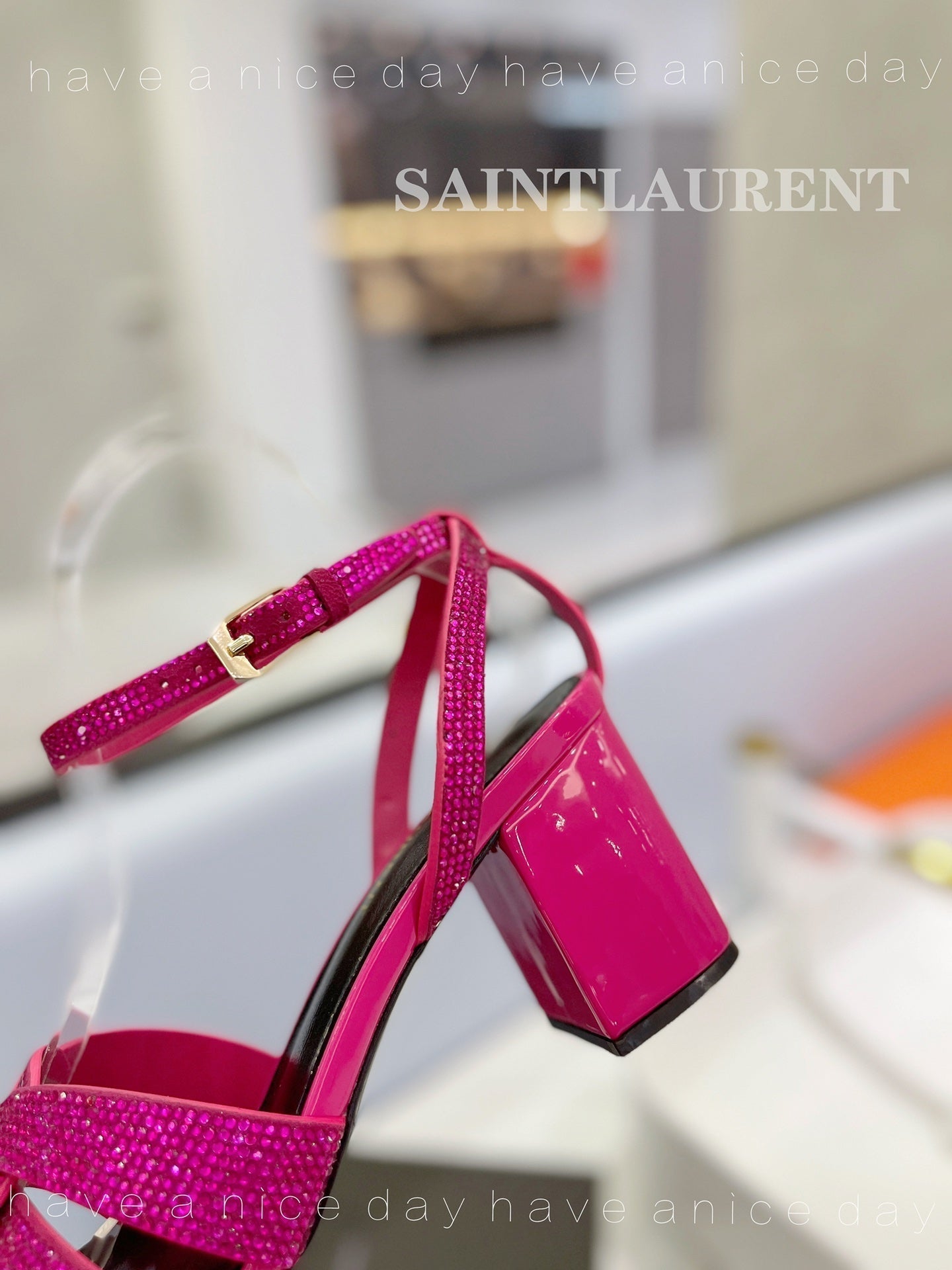 SL TRIBUTE CRYSTAL SANDALS DEEP PINK CALFSKIN - 34