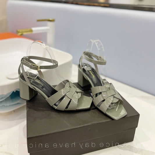 SL TRIBUTE SANDAL GLOSSY SAGE CALFSKIN - 34