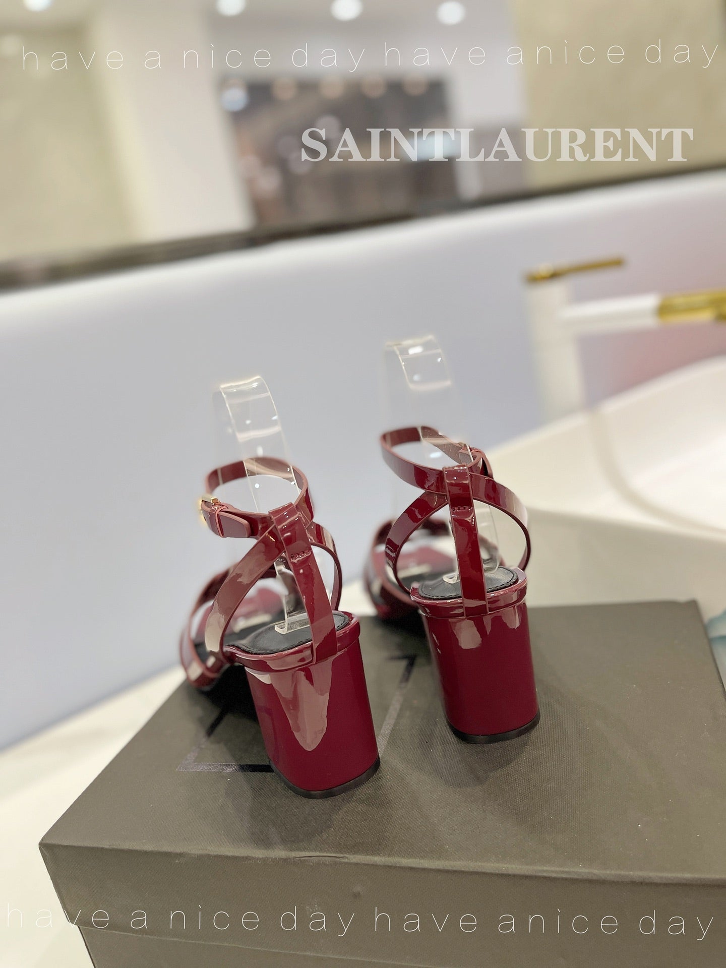SL TRIBUTE SANDAL GLOSSY BERRY CALFSKIN - 34