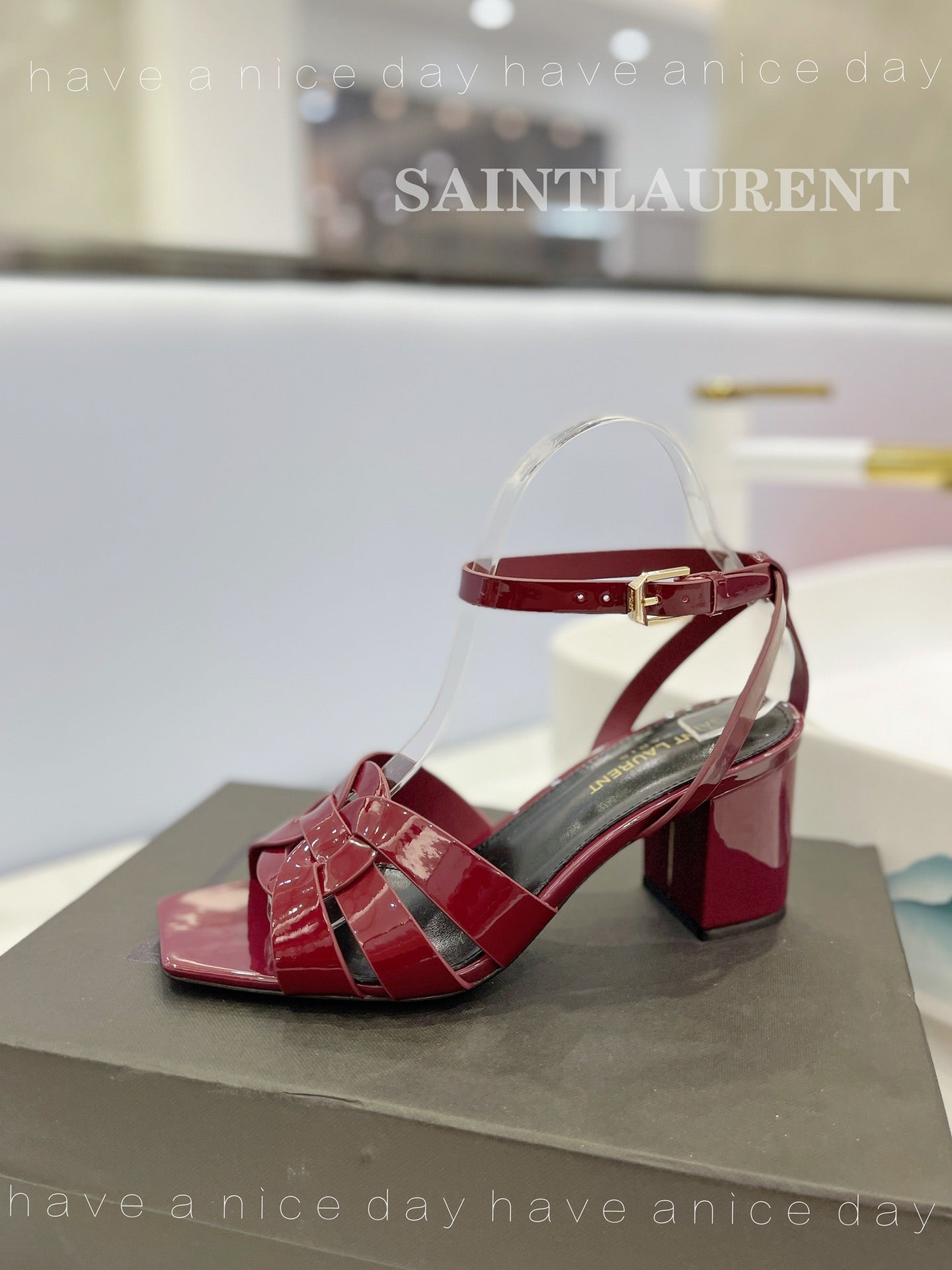 SL TRIBUTE SANDAL GLOSSY BERRY CALFSKIN - 34