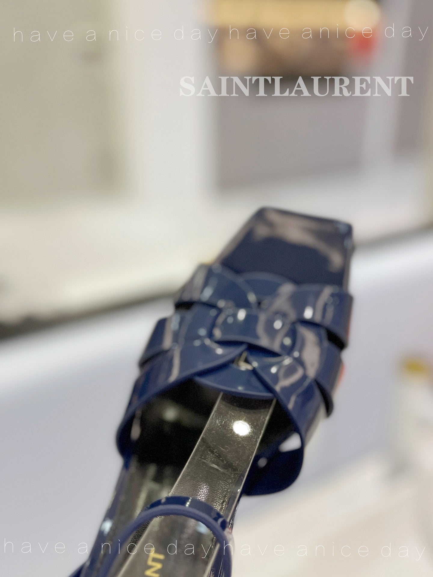 SL TRIBUTE SANDAL GLOSSY NAVY CALFSKIN - 34