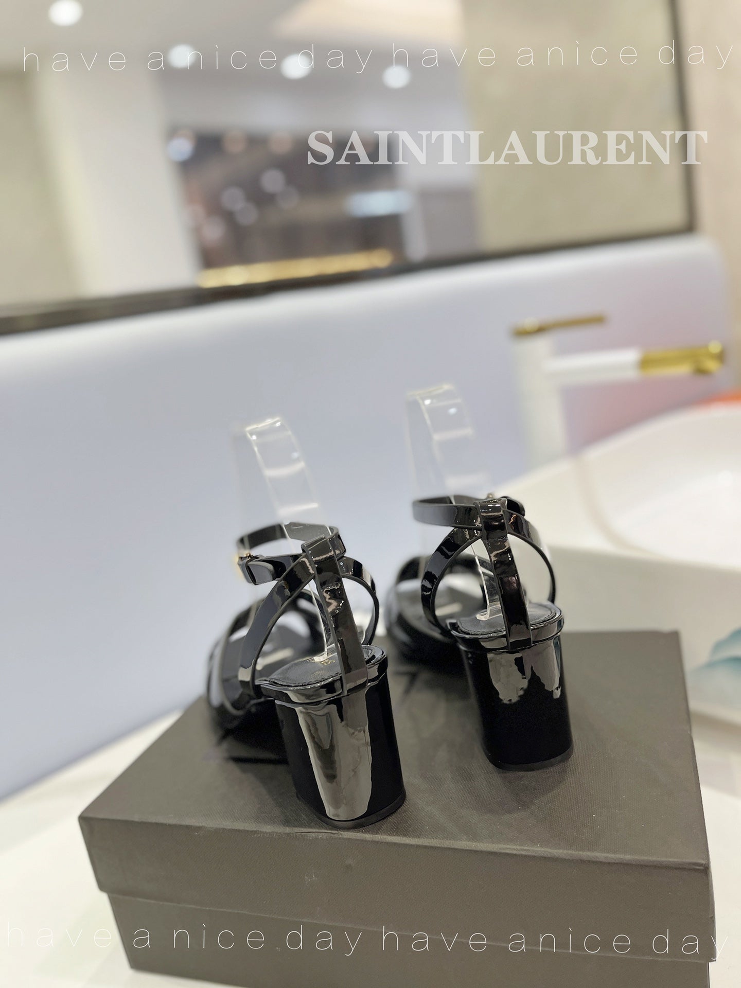 SL TRIBUTE SANDAL GLOSSY BLACK CALFSKIN - 34