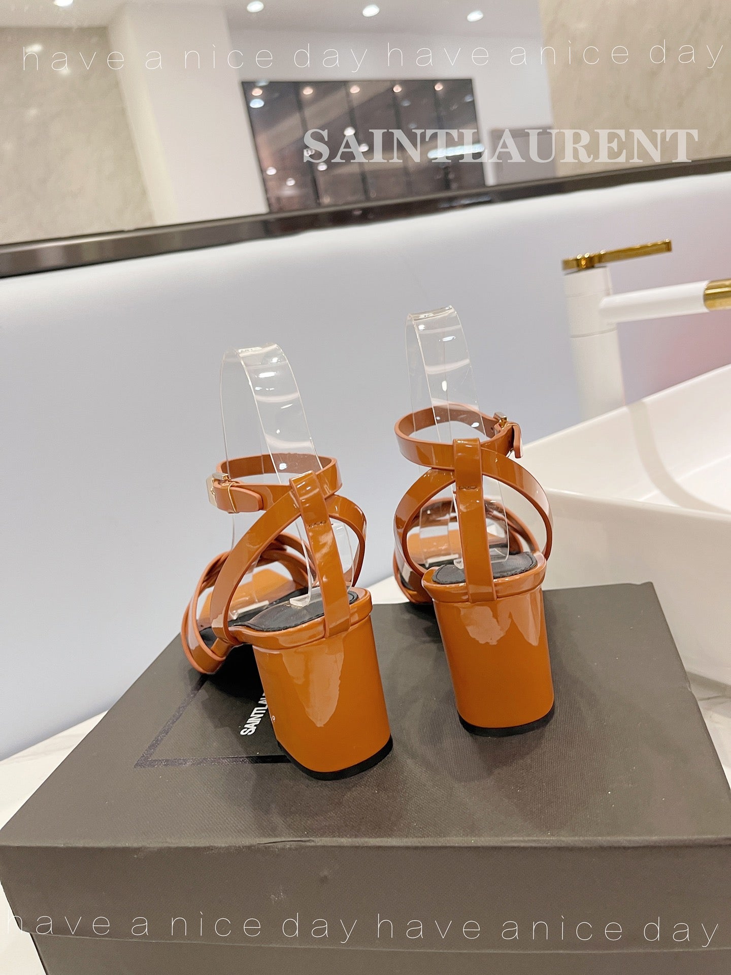 SL TRIBUTE SANDAL GLOSSY COPPER CALFSKIN - 34