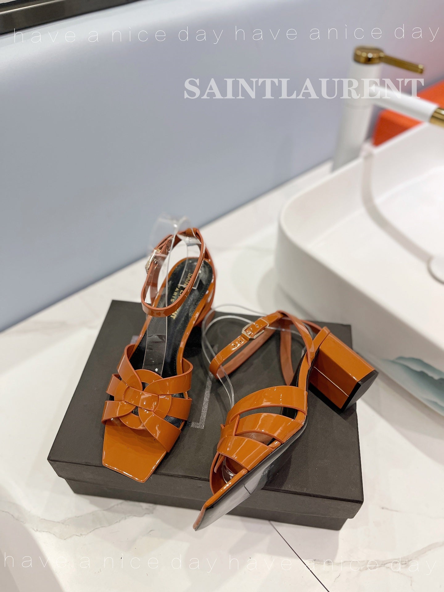 SL TRIBUTE SANDAL GLOSSY COPPER CALFSKIN - 34