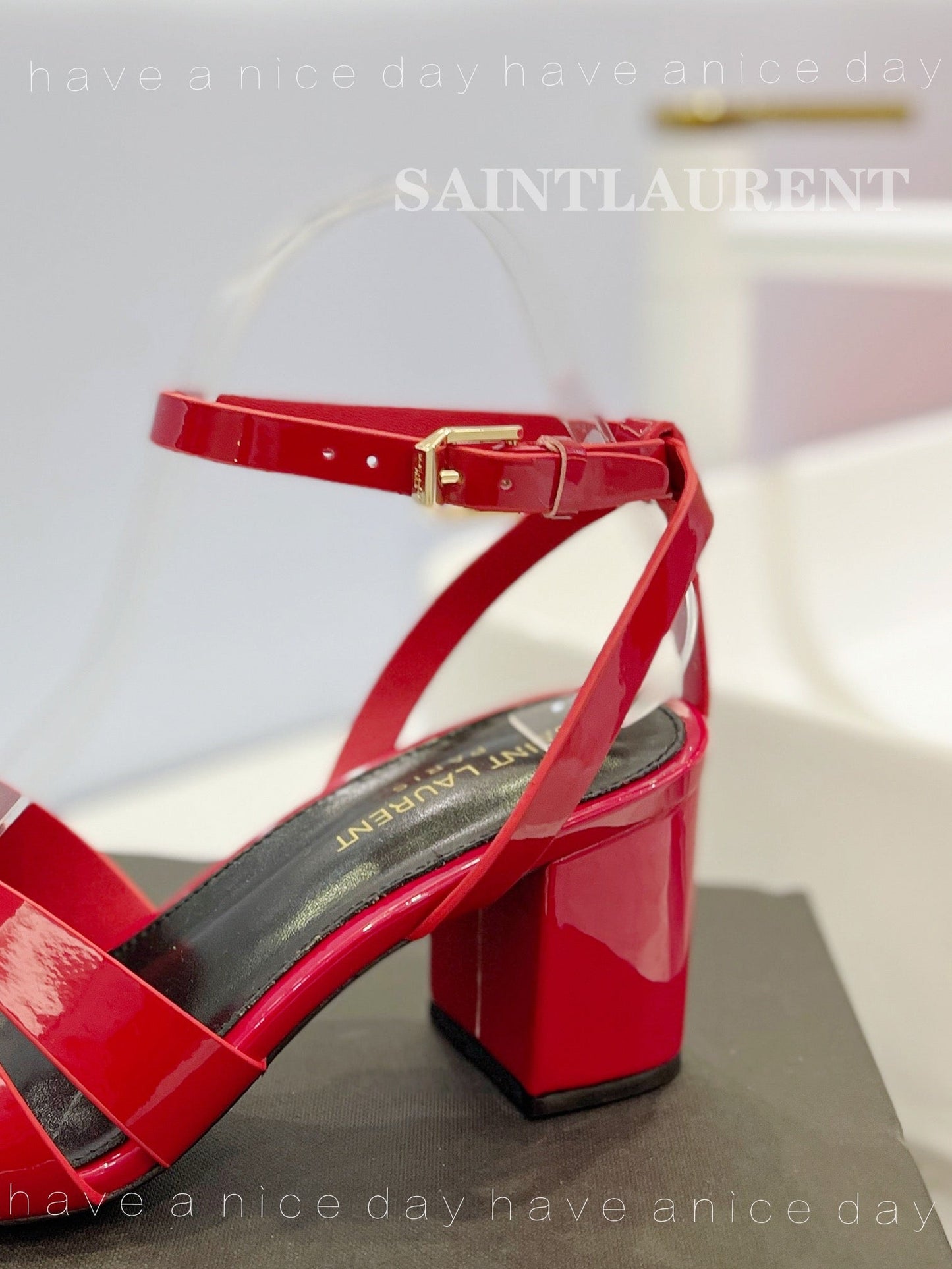 SL TRIBUTE SANDAL GLOSSY RED CALFSKIN - 34