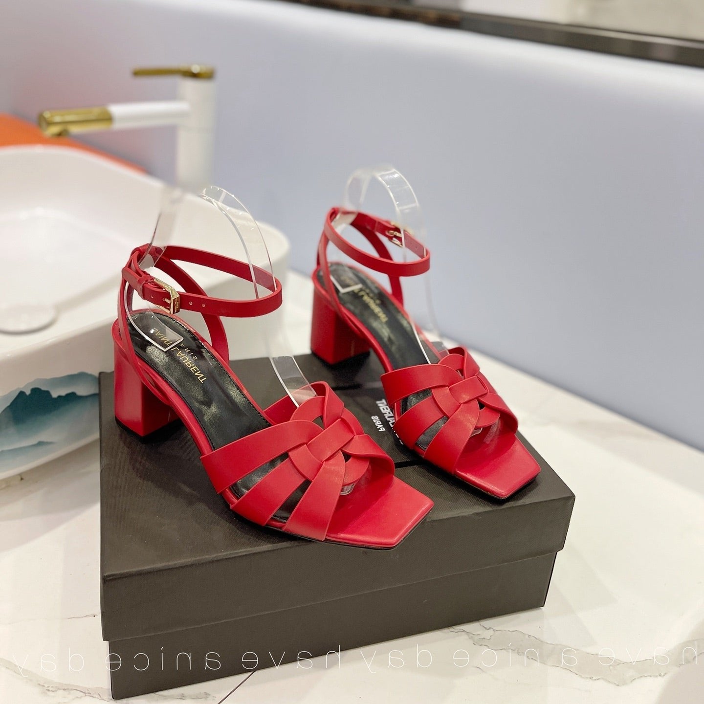 SL TRIBUTE SANDAL RED CALFSKIN - 34