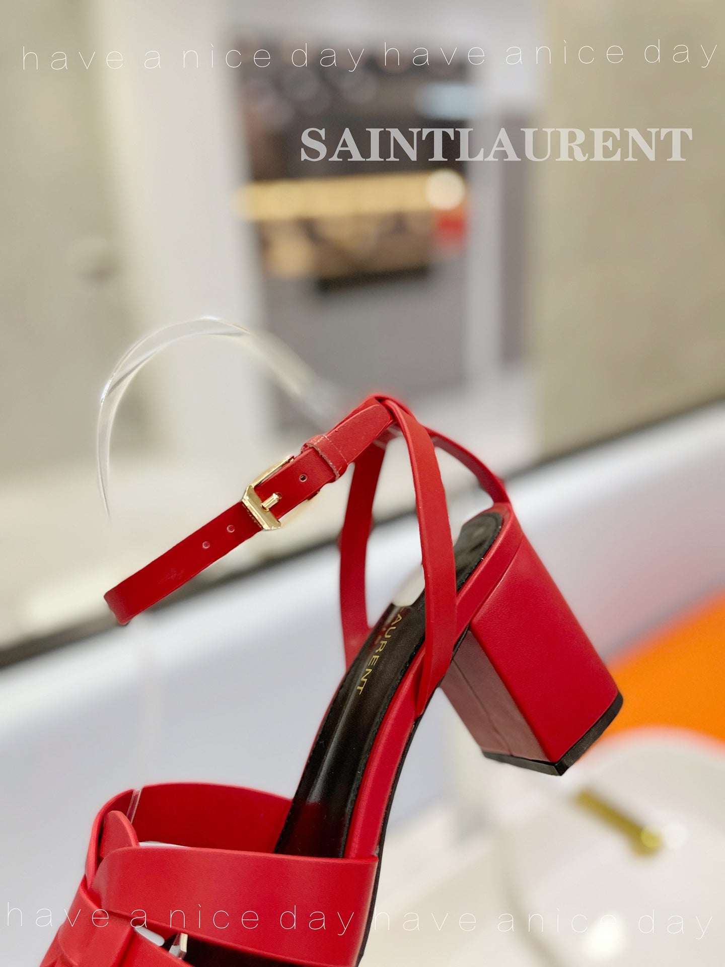 SL TRIBUTE SANDAL RED CALFSKIN - 34