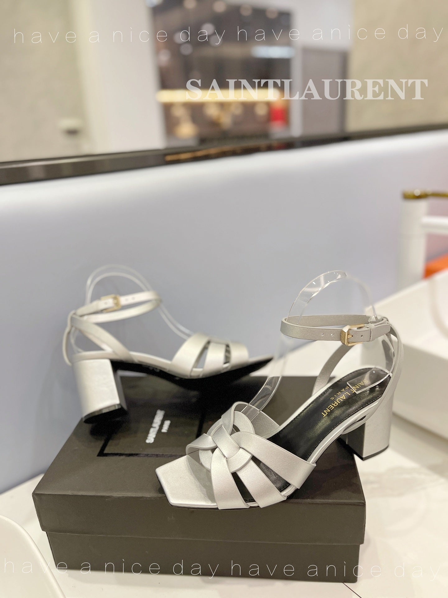 SL TRIBUTE SANDAL SILVER CALFSKIN - 34
