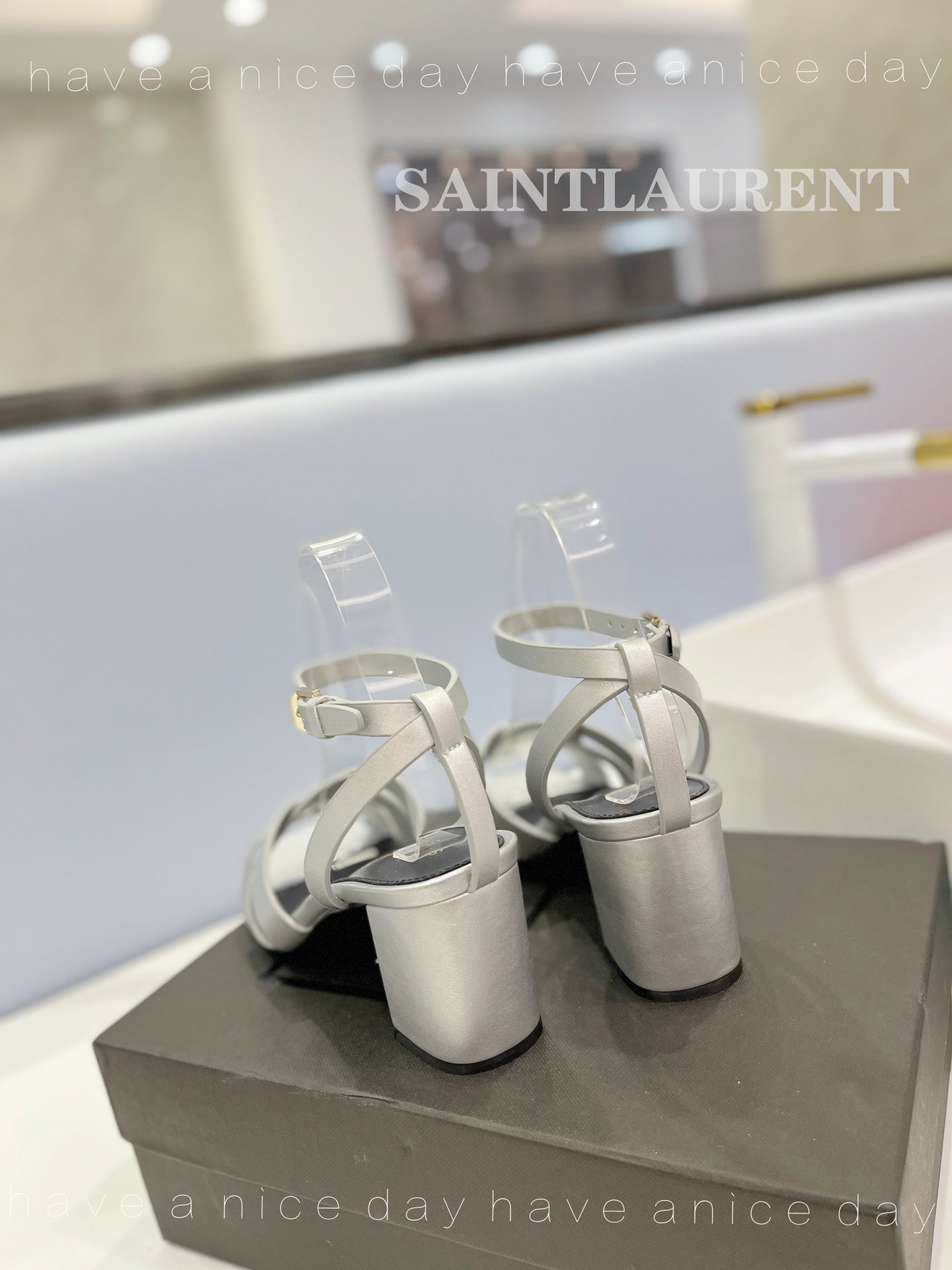 SL TRIBUTE SANDAL SILVER CALFSKIN - 34
