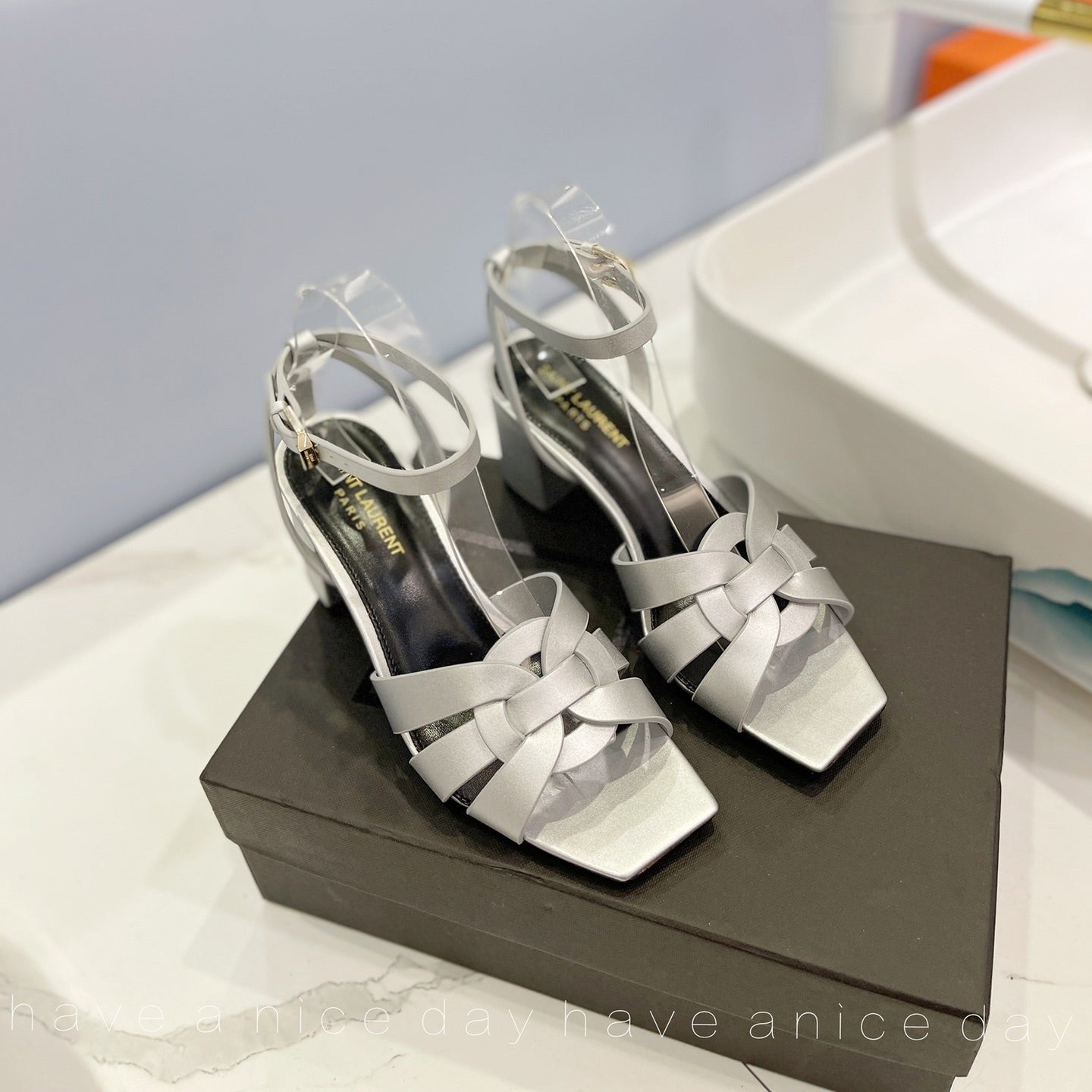 SL TRIBUTE SANDAL SILVER CALFSKIN - 34