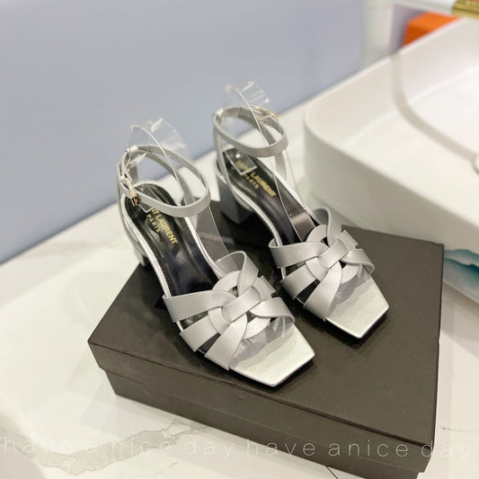SL TRIBUTE SANDAL SILVER CALFSKIN - 34