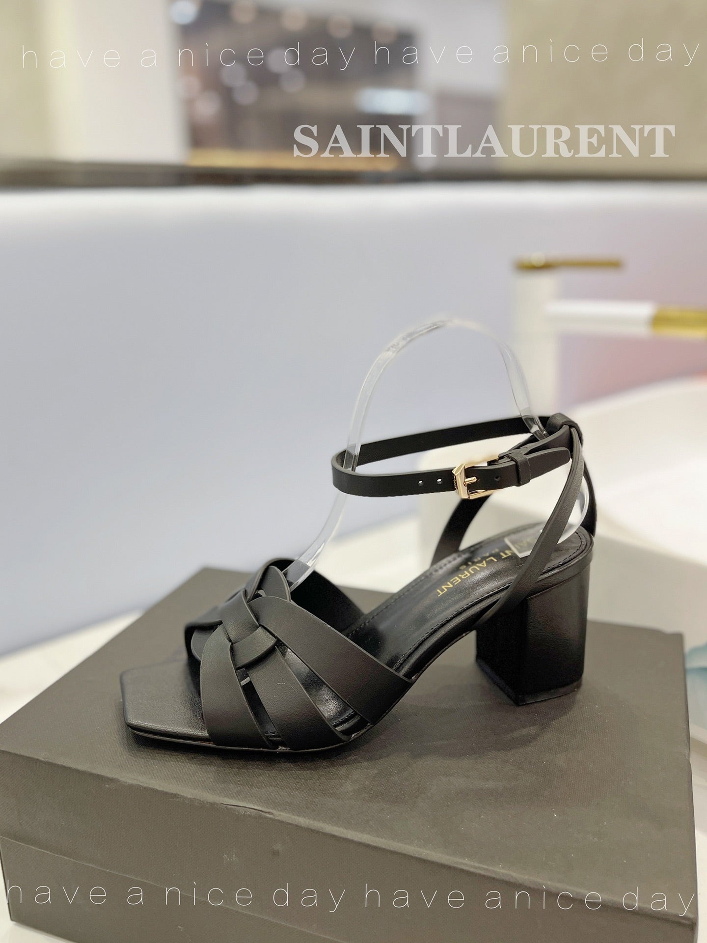 SL TRIBUTE SANDAL BLACK CALFSKIN - 34