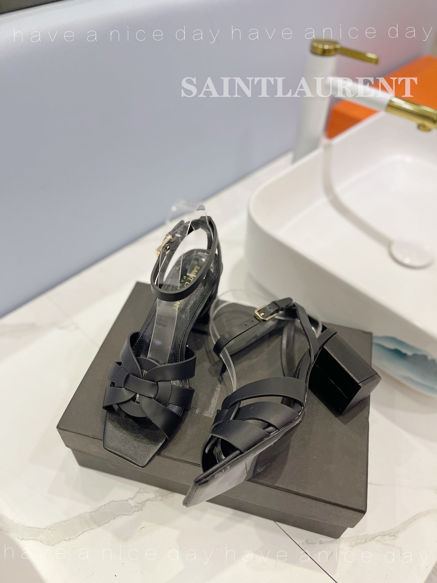 SL TRIBUTE SANDAL BLACK CALFSKIN - 34