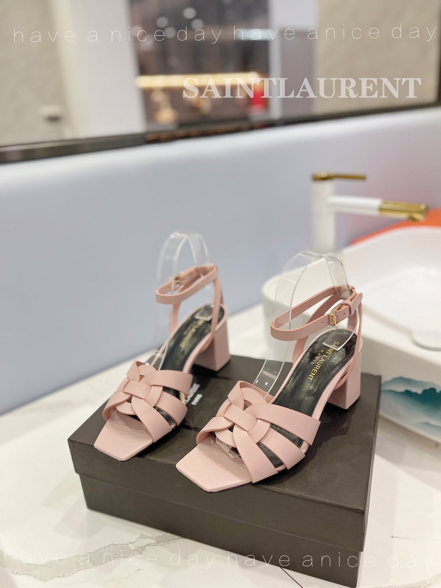 SL TRIBUTE SANDAL PASTEL PINK CALFSKIN - 34