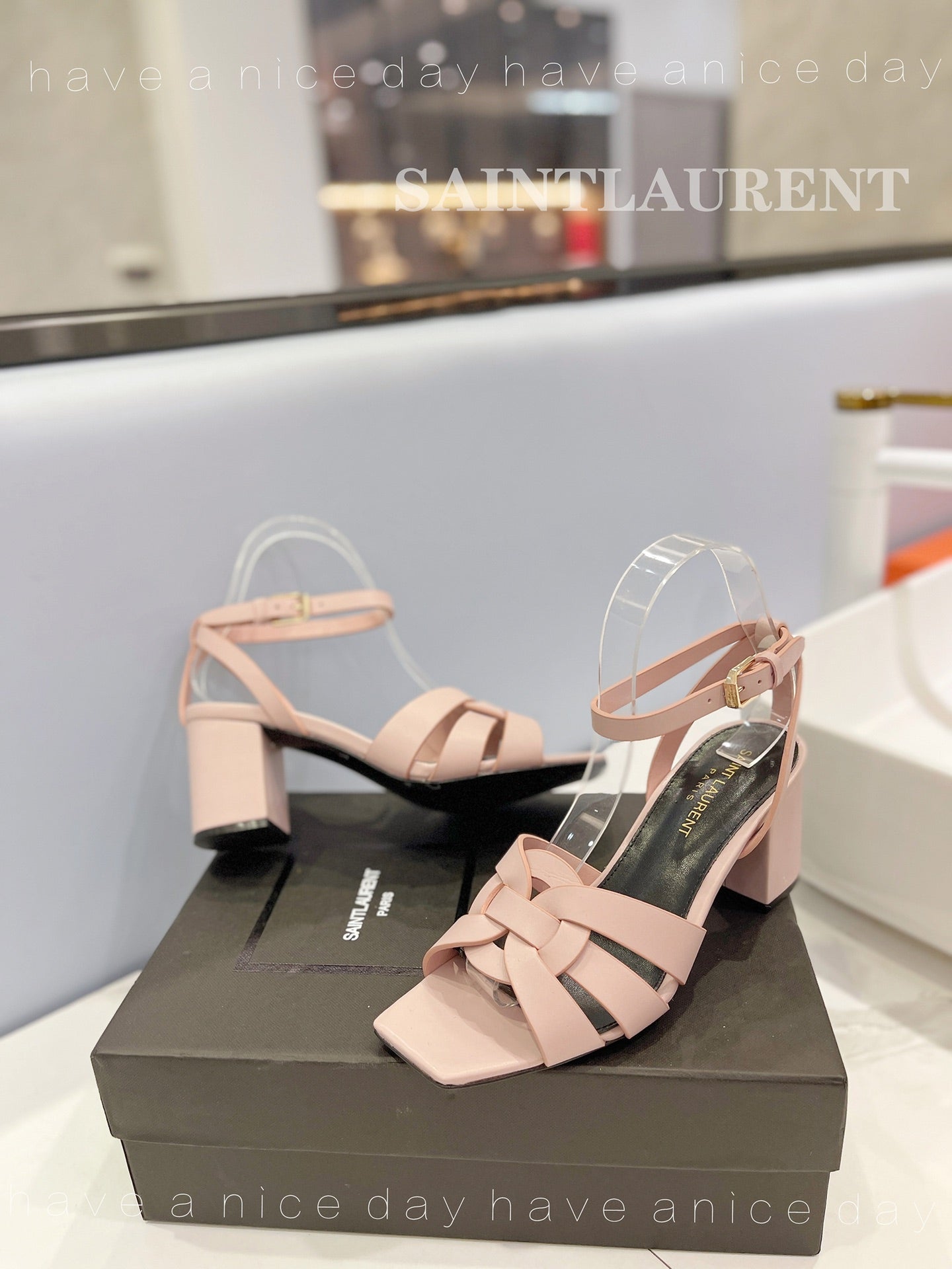 SL TRIBUTE SANDAL PASTEL PINK CALFSKIN - 34