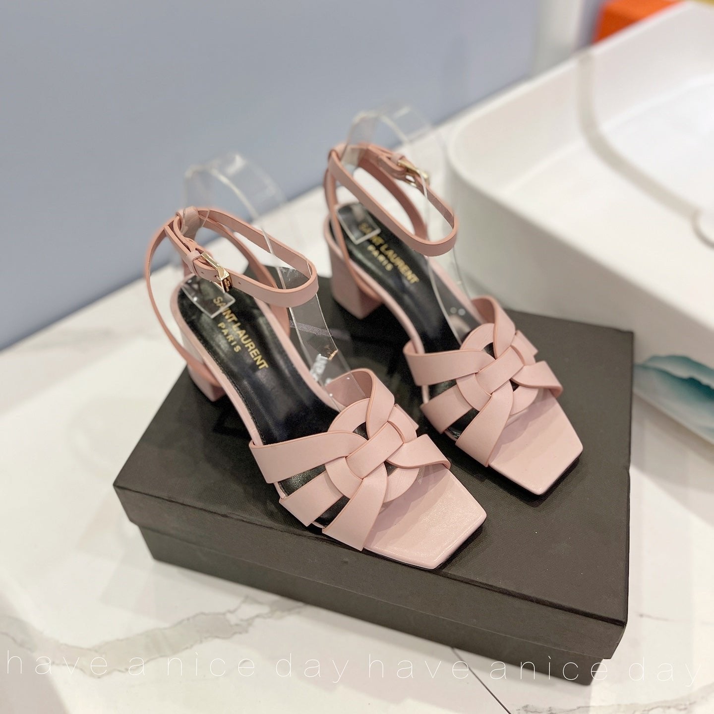 SL TRIBUTE SANDAL PASTEL PINK CALFSKIN - 34