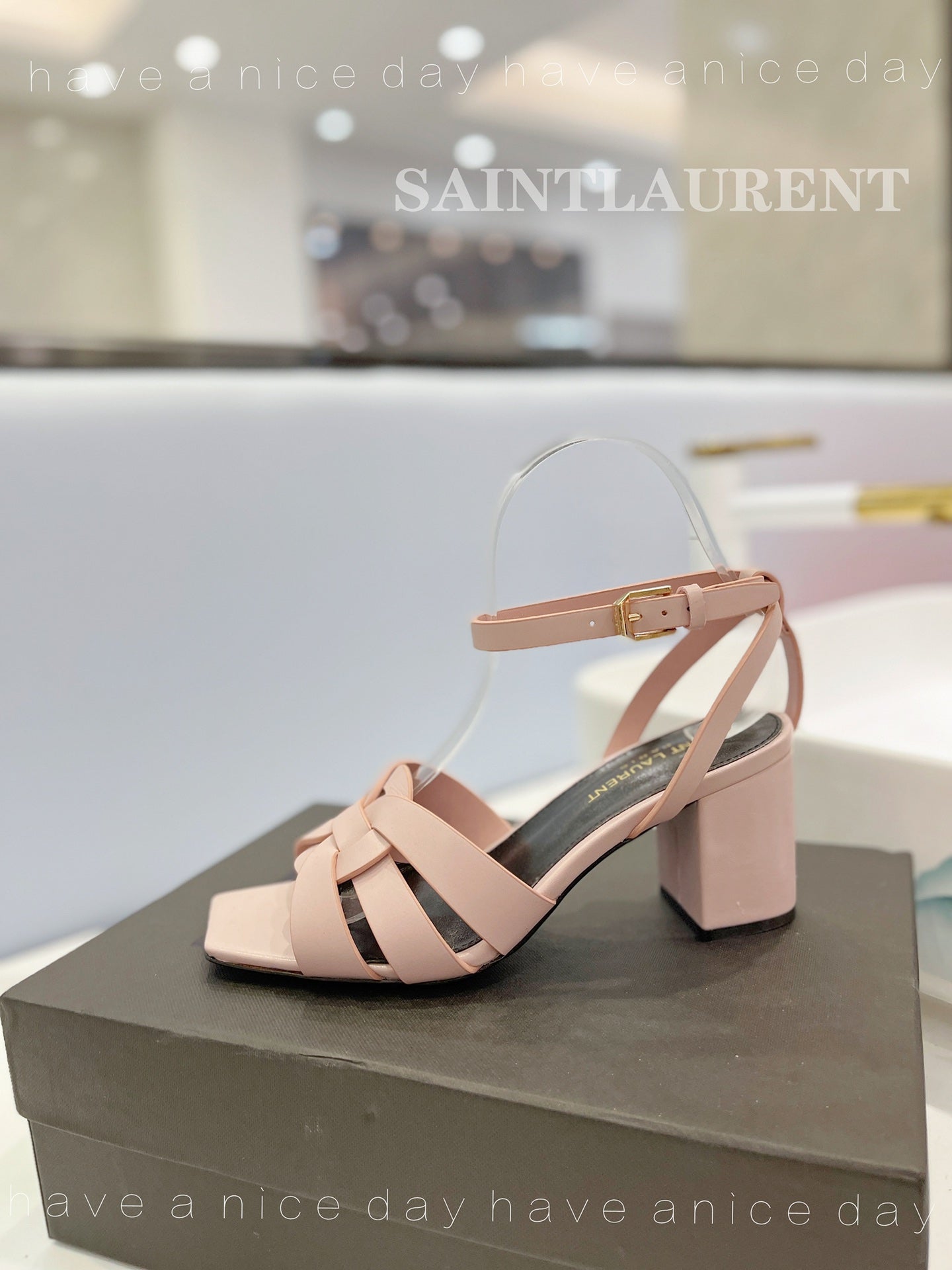 SL TRIBUTE SANDAL PASTEL PINK CALFSKIN - 34