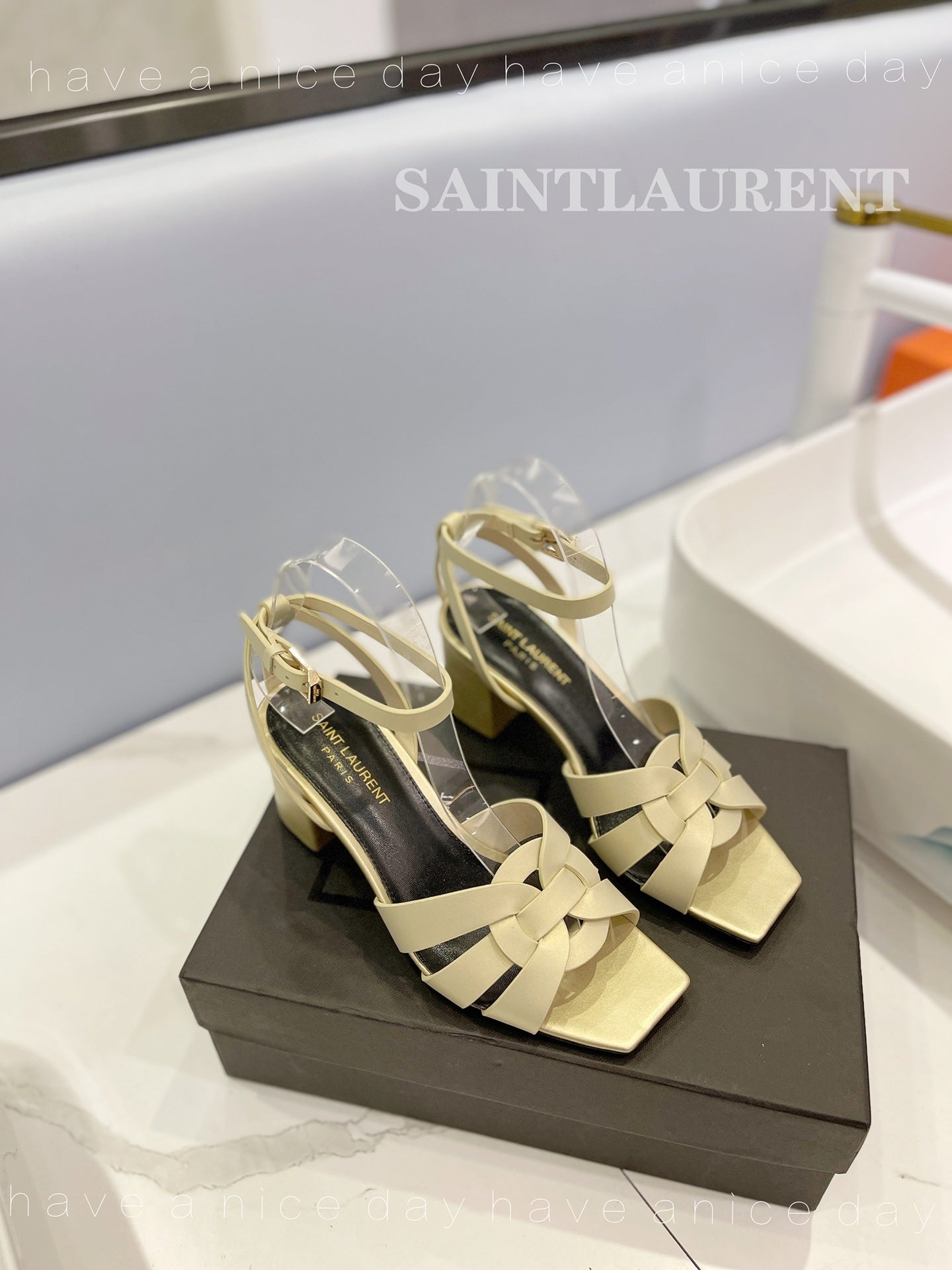SL TRIBUTE SANDAL PASTEL YELLOW CALFSKIN - 34