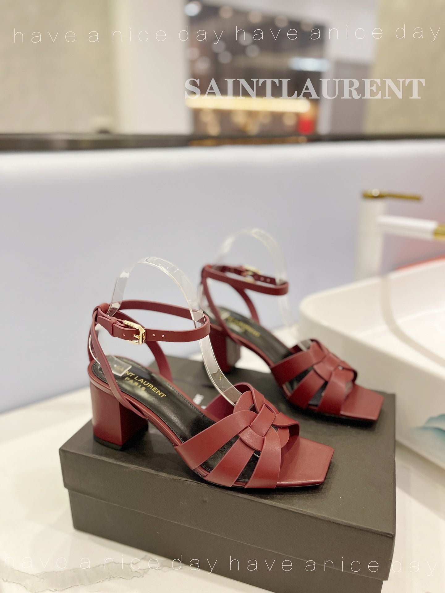 SL TRIBUTE SANDAL BERRY CALFSKIN - 34