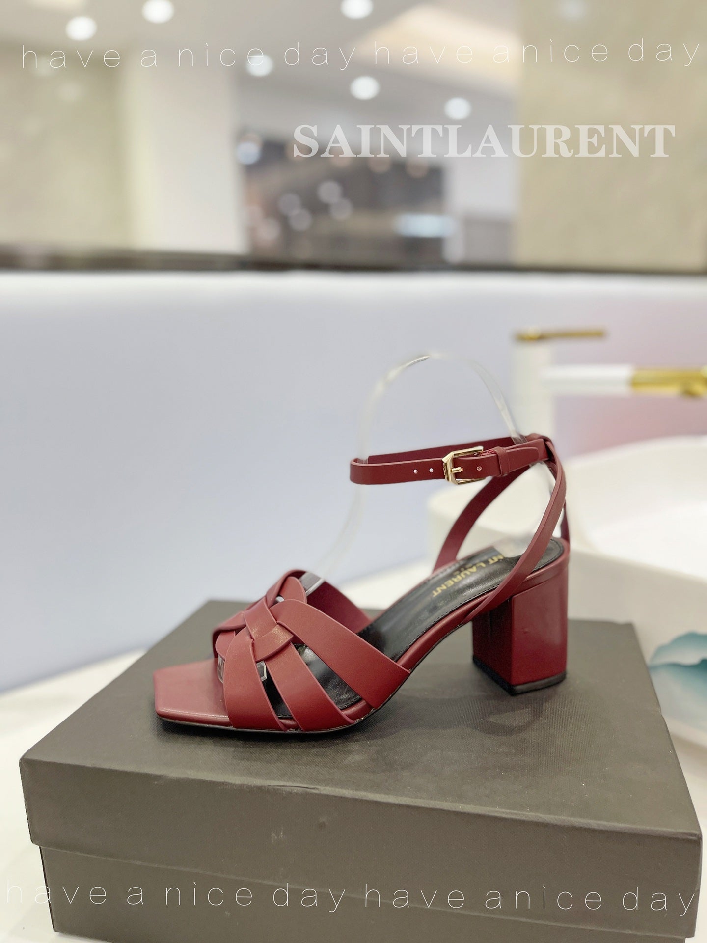 SL TRIBUTE SANDAL BERRY CALFSKIN - 34