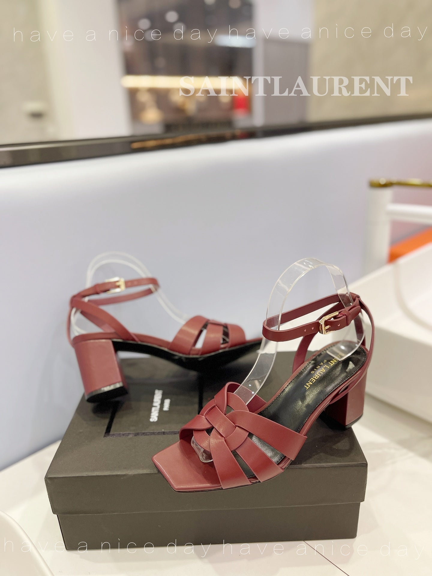 SL TRIBUTE SANDAL BERRY CALFSKIN - 34