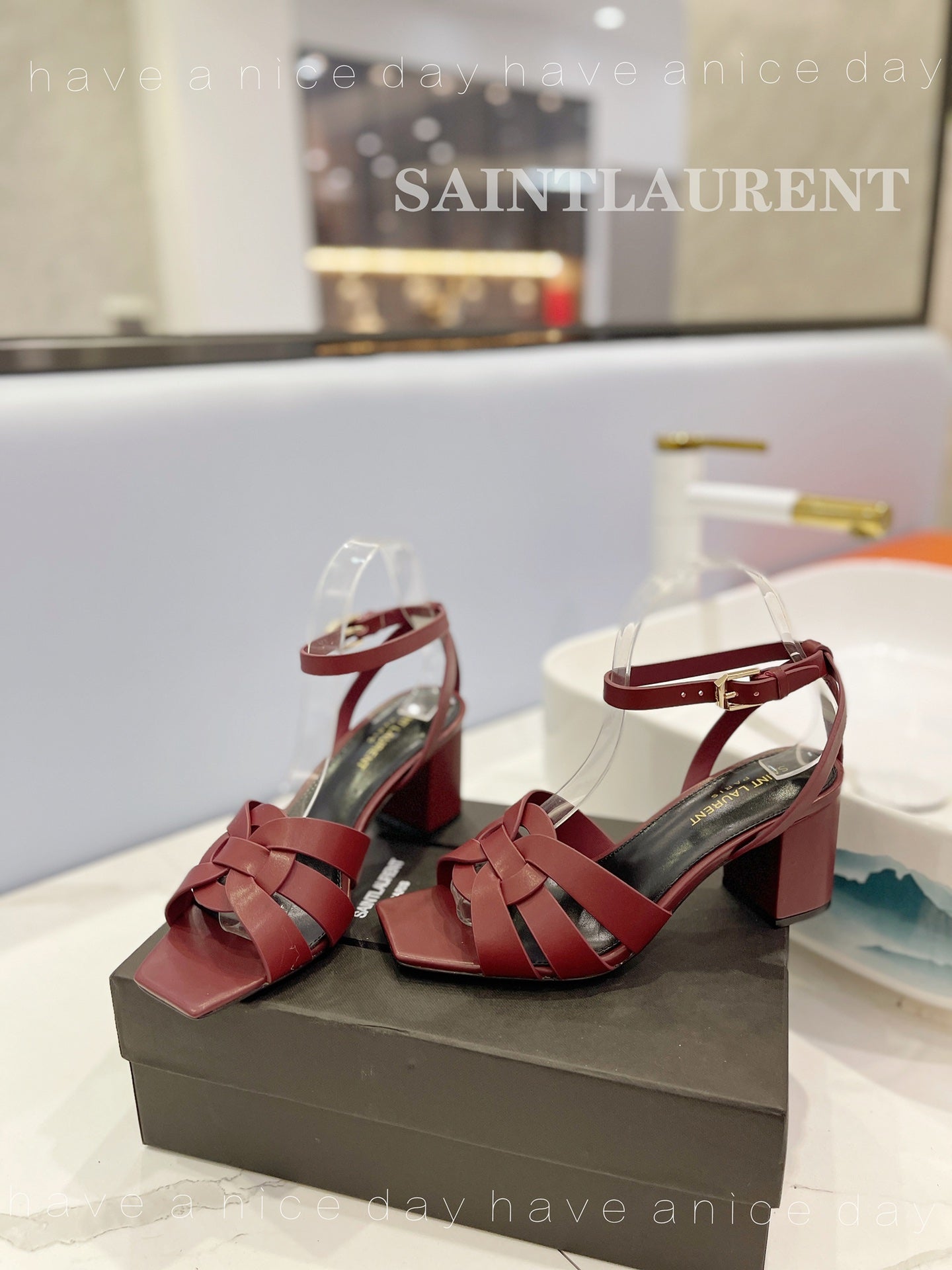 SL TRIBUTE SANDAL BERRY CALFSKIN - 34