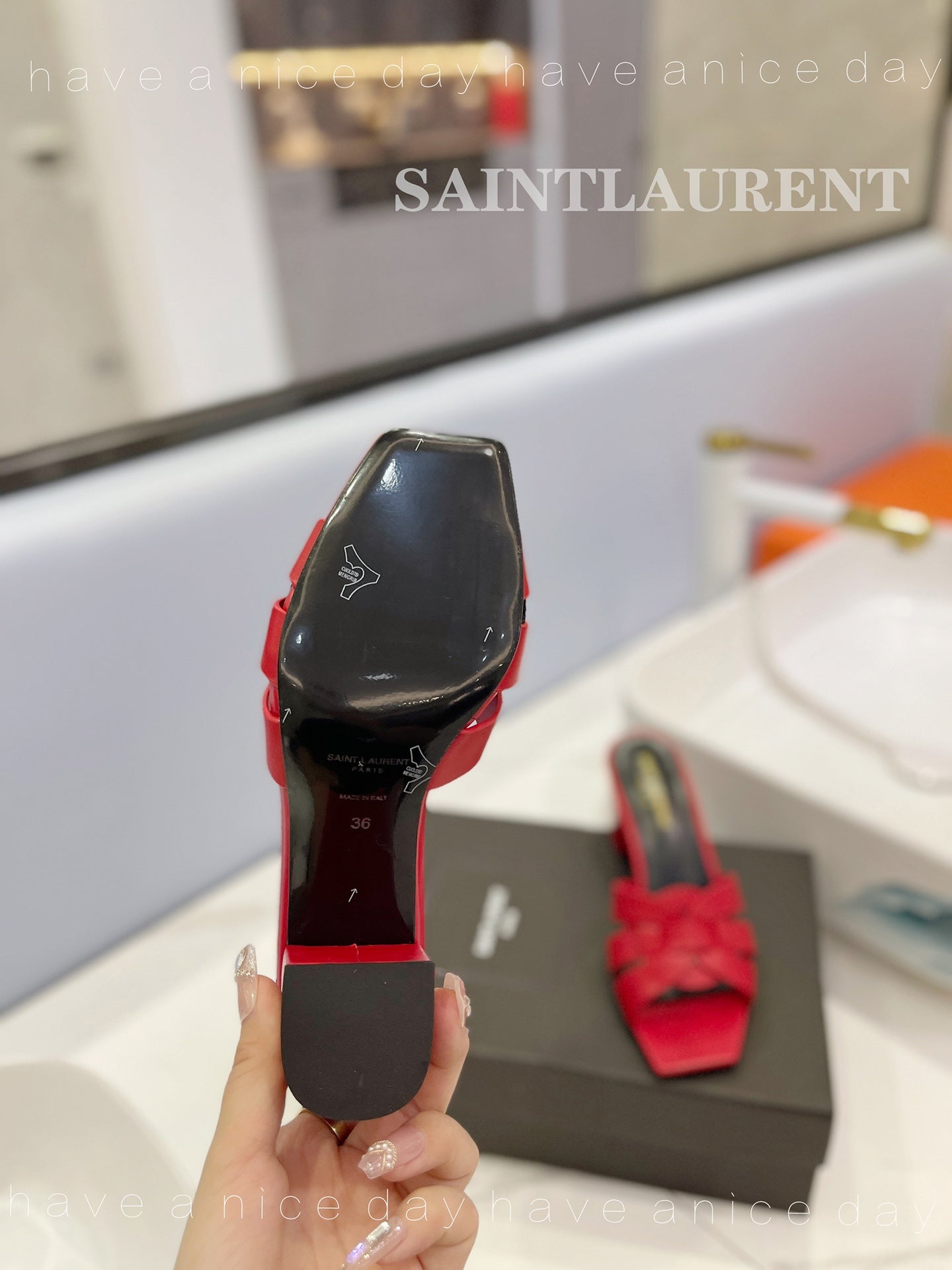 SL TRIBUTE MULES RED CALFSKIN - 34