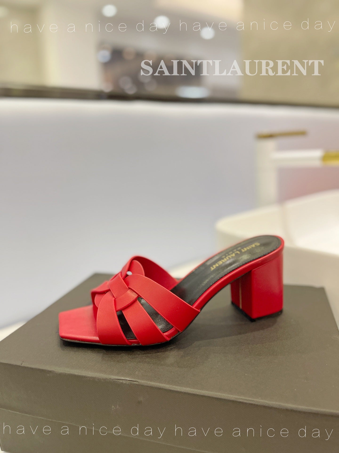 SL TRIBUTE MULES RED CALFSKIN - 34