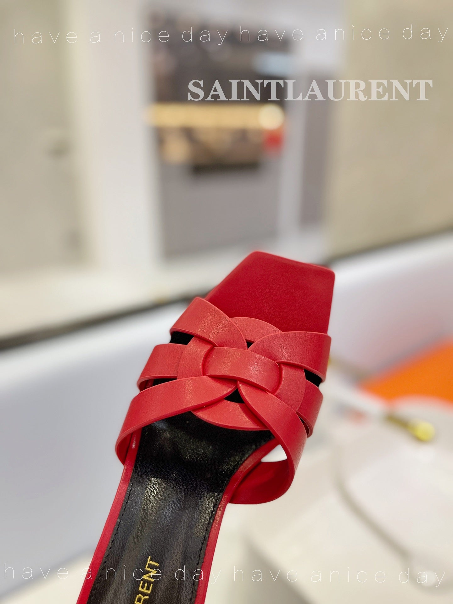 SL TRIBUTE MULES RED CALFSKIN - 34
