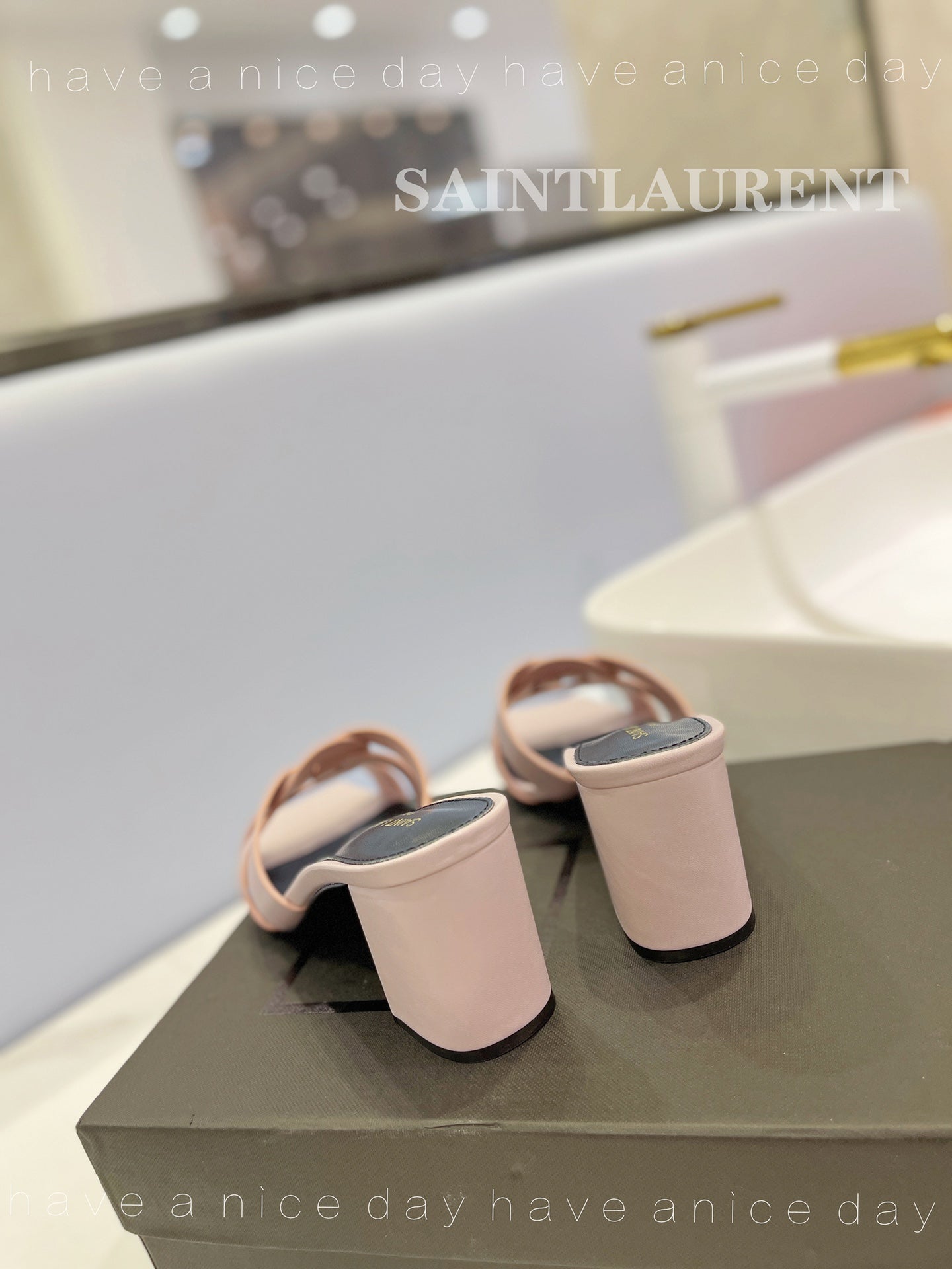 SL TRIBUTE MULES PASTEL PINK CALFSKIN - 34