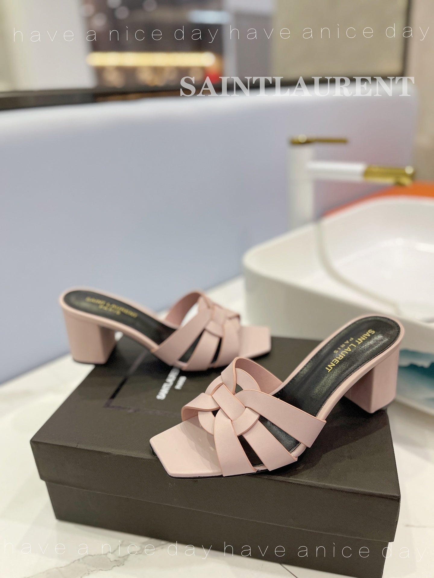 SL TRIBUTE MULES PASTEL PINK CALFSKIN - 34