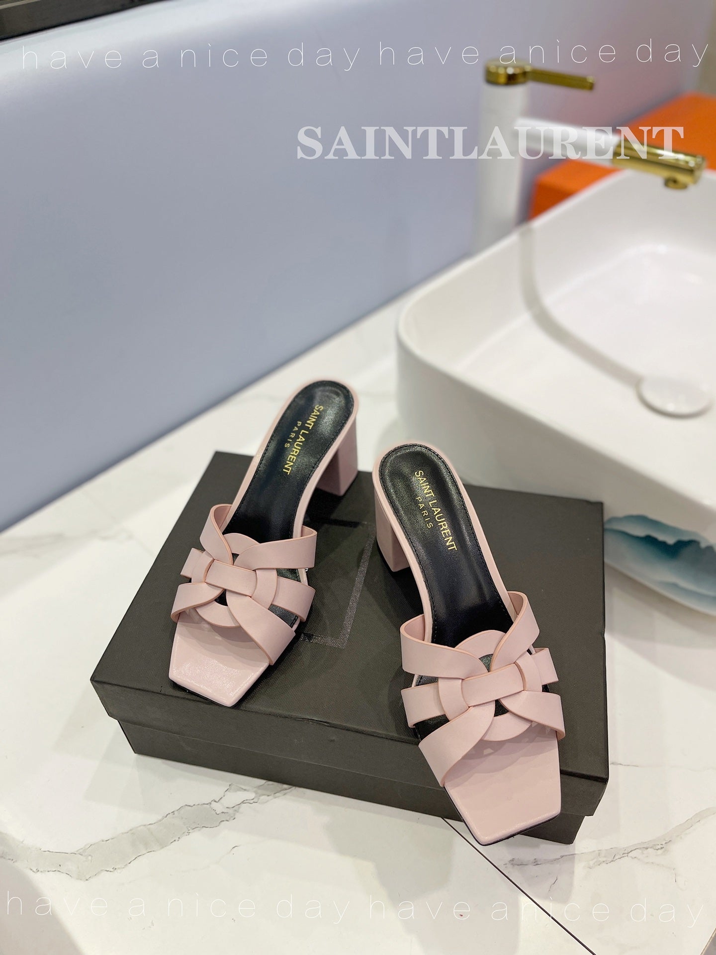 SL TRIBUTE MULES PASTEL PINK CALFSKIN - 34