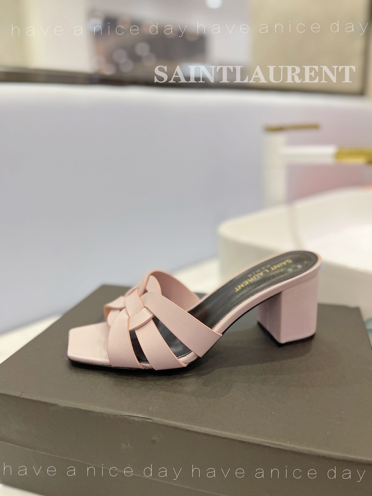 SL TRIBUTE MULES PASTEL PINK CALFSKIN - 34