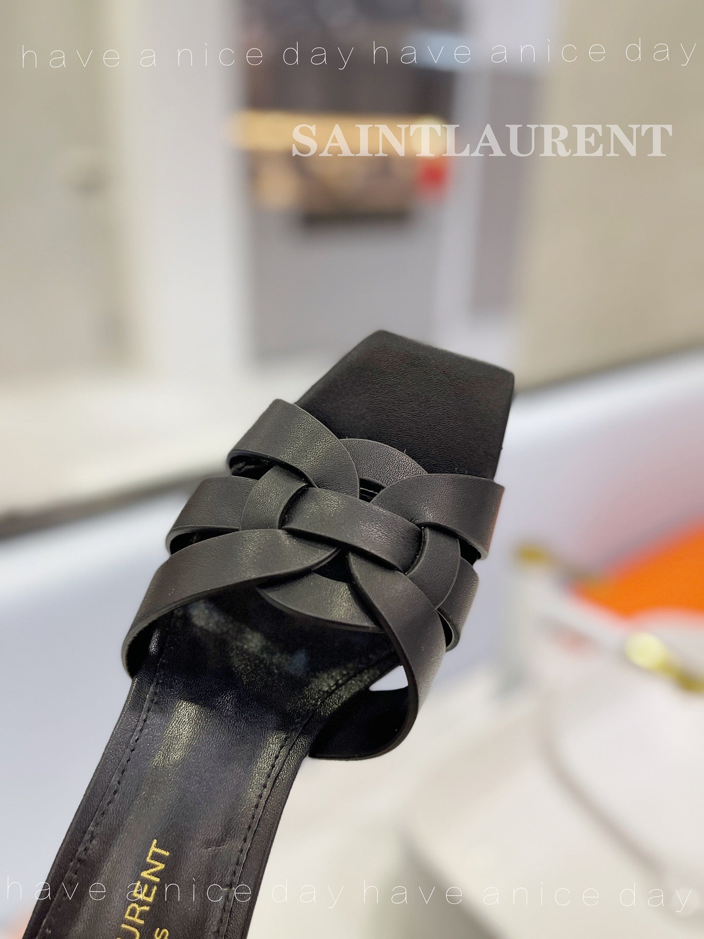 SL TRIBUTE MULES BLACK CALFSKIN - 34