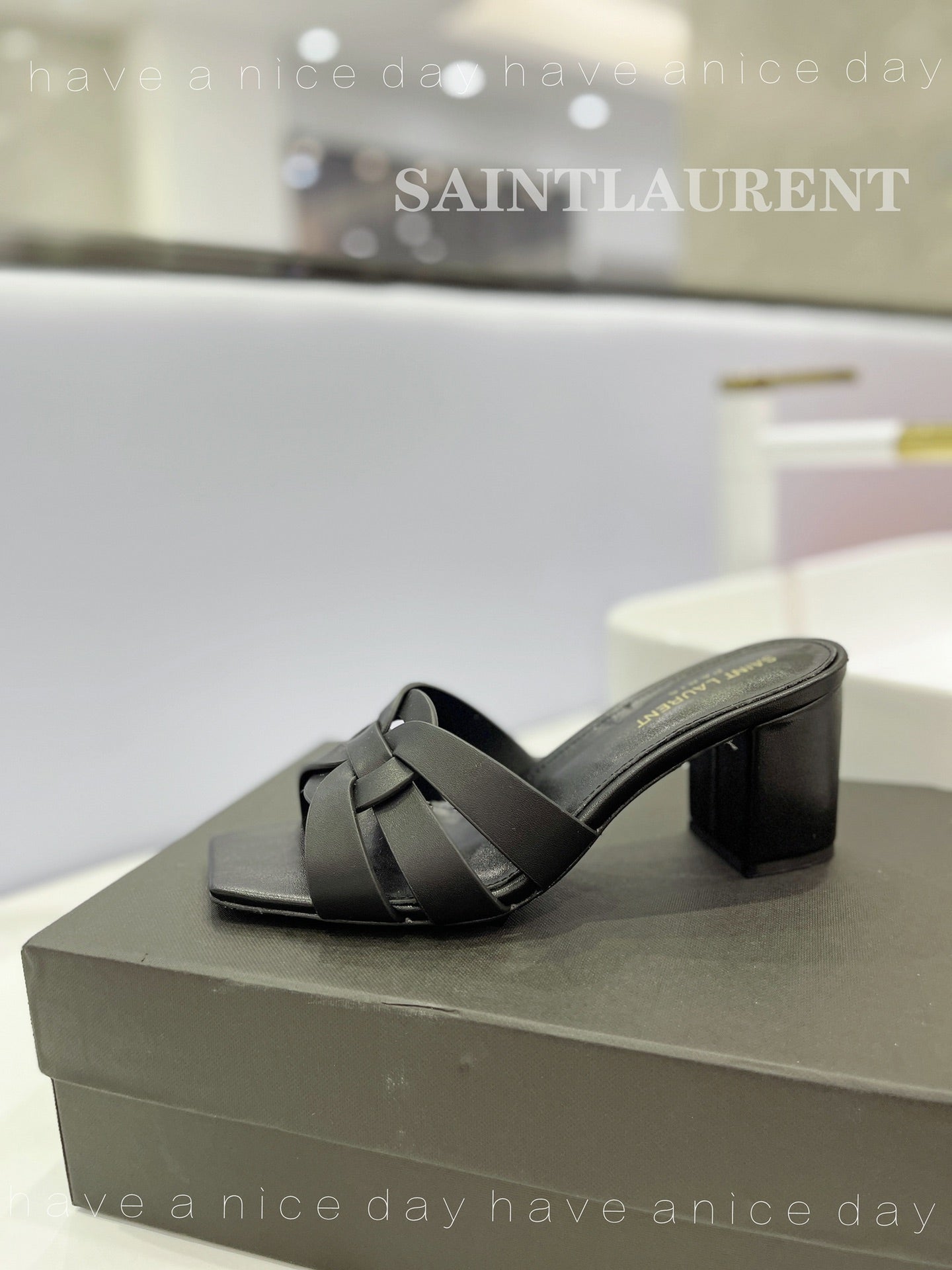 SL TRIBUTE MULES BLACK CALFSKIN - 34