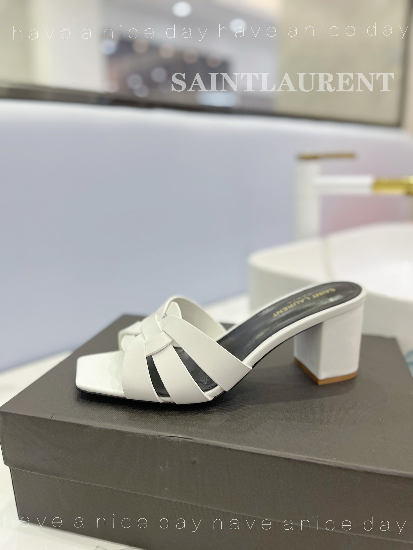 SL TRIBUTE MULES WHITE CALFSKIN - 34