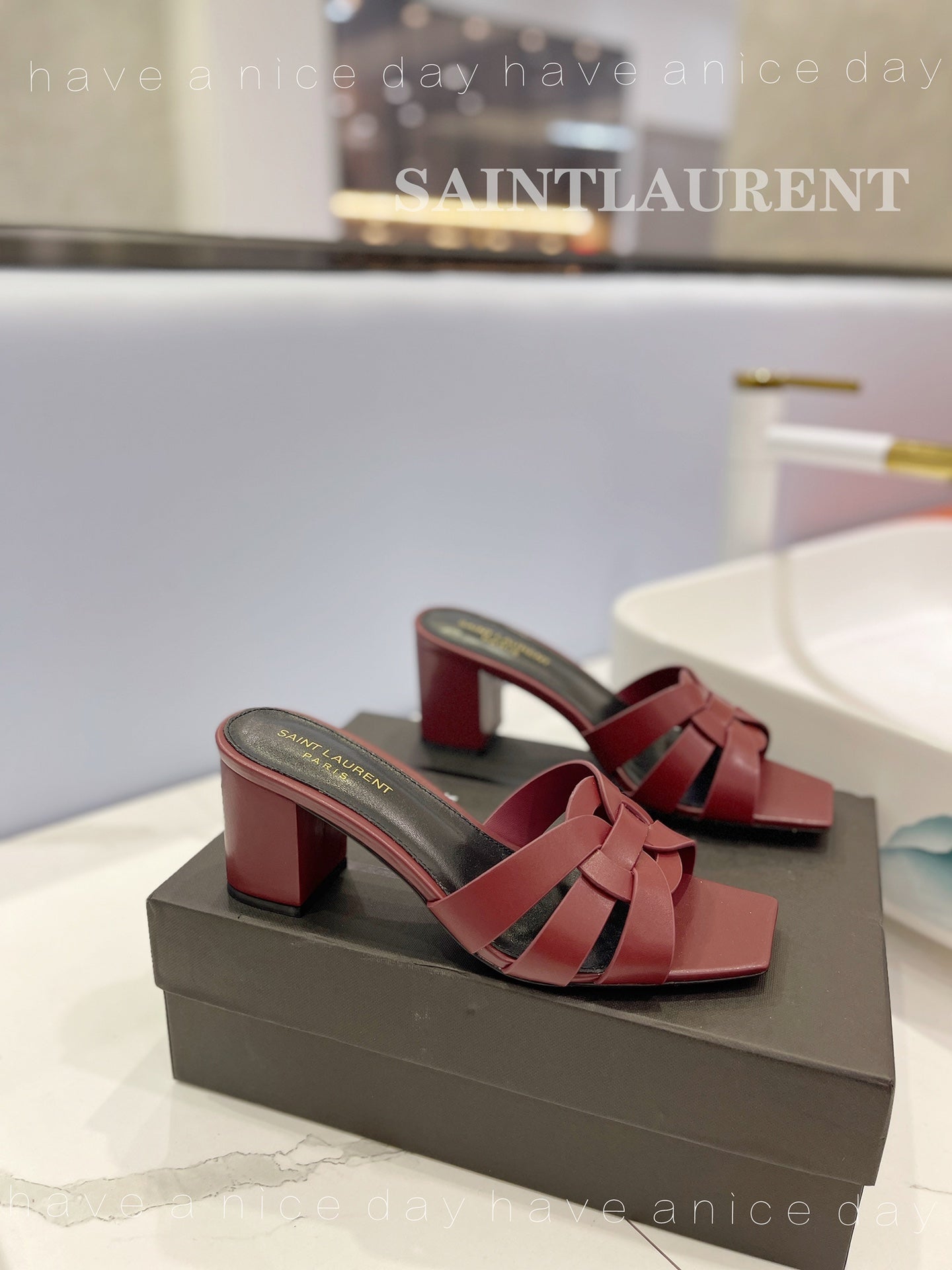 SL TRIBUTE MULES BERRY CALFSKIN - 34