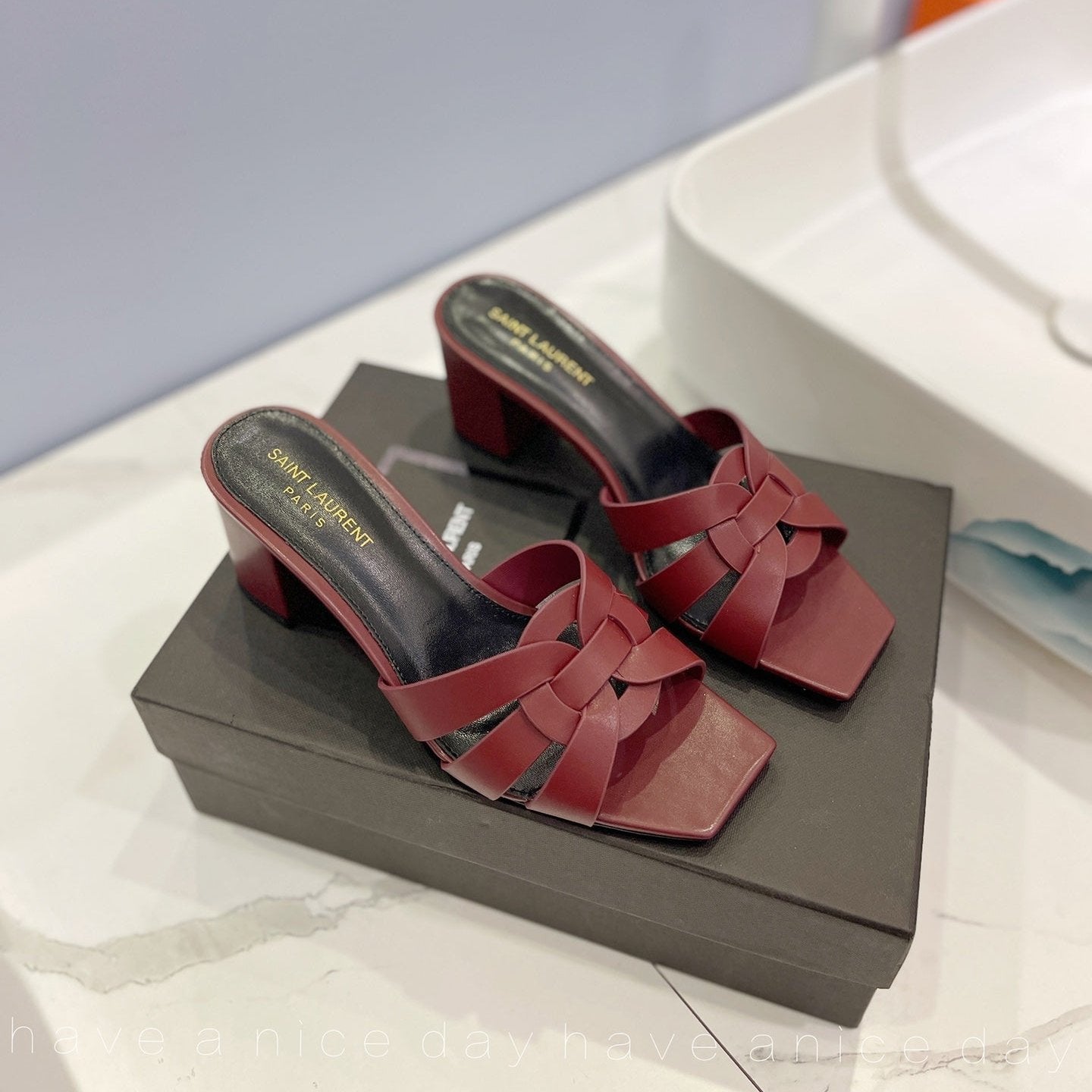 SL TRIBUTE MULES BERRY CALFSKIN - 34