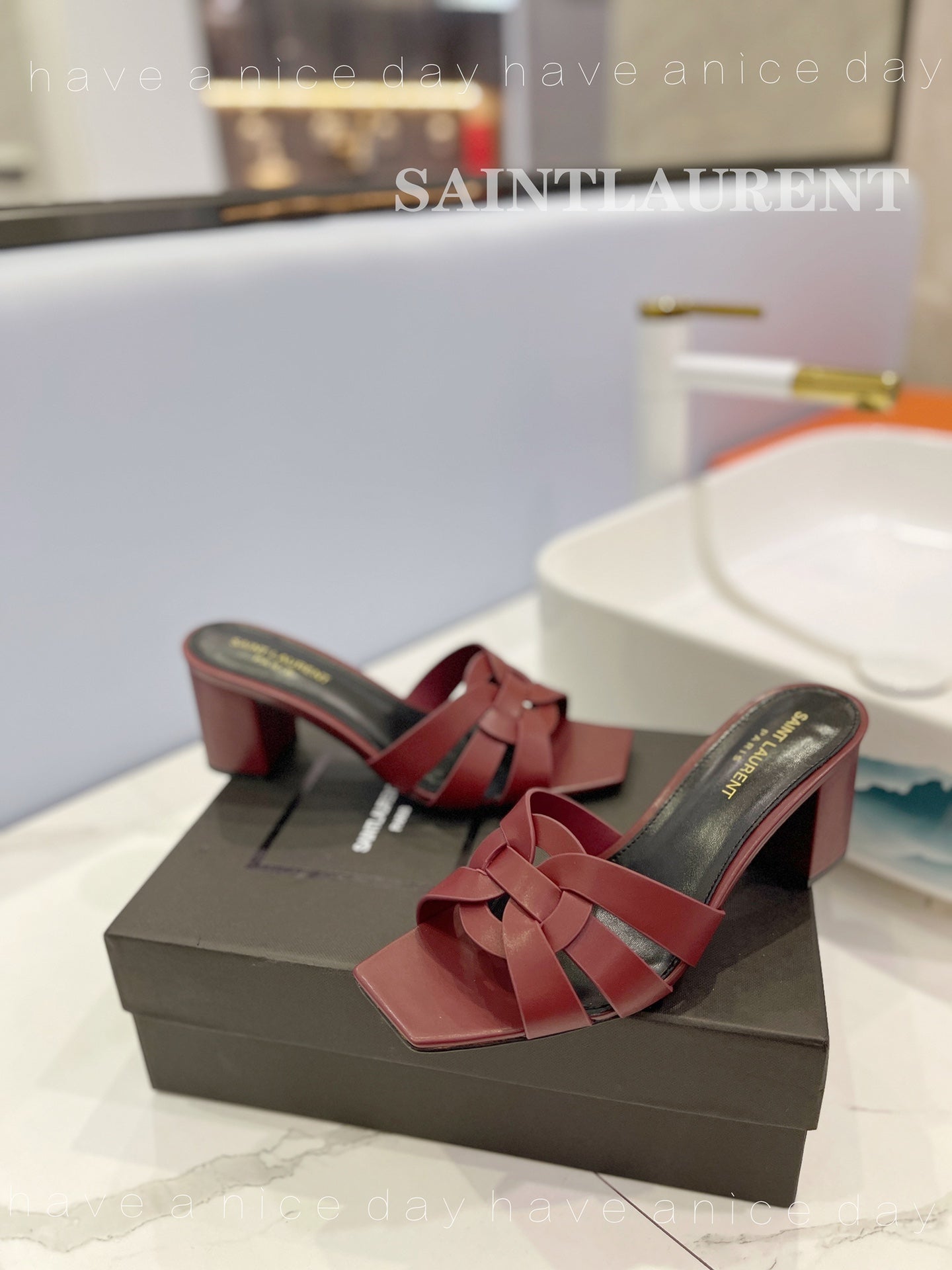 SL TRIBUTE MULES BERRY CALFSKIN - 34