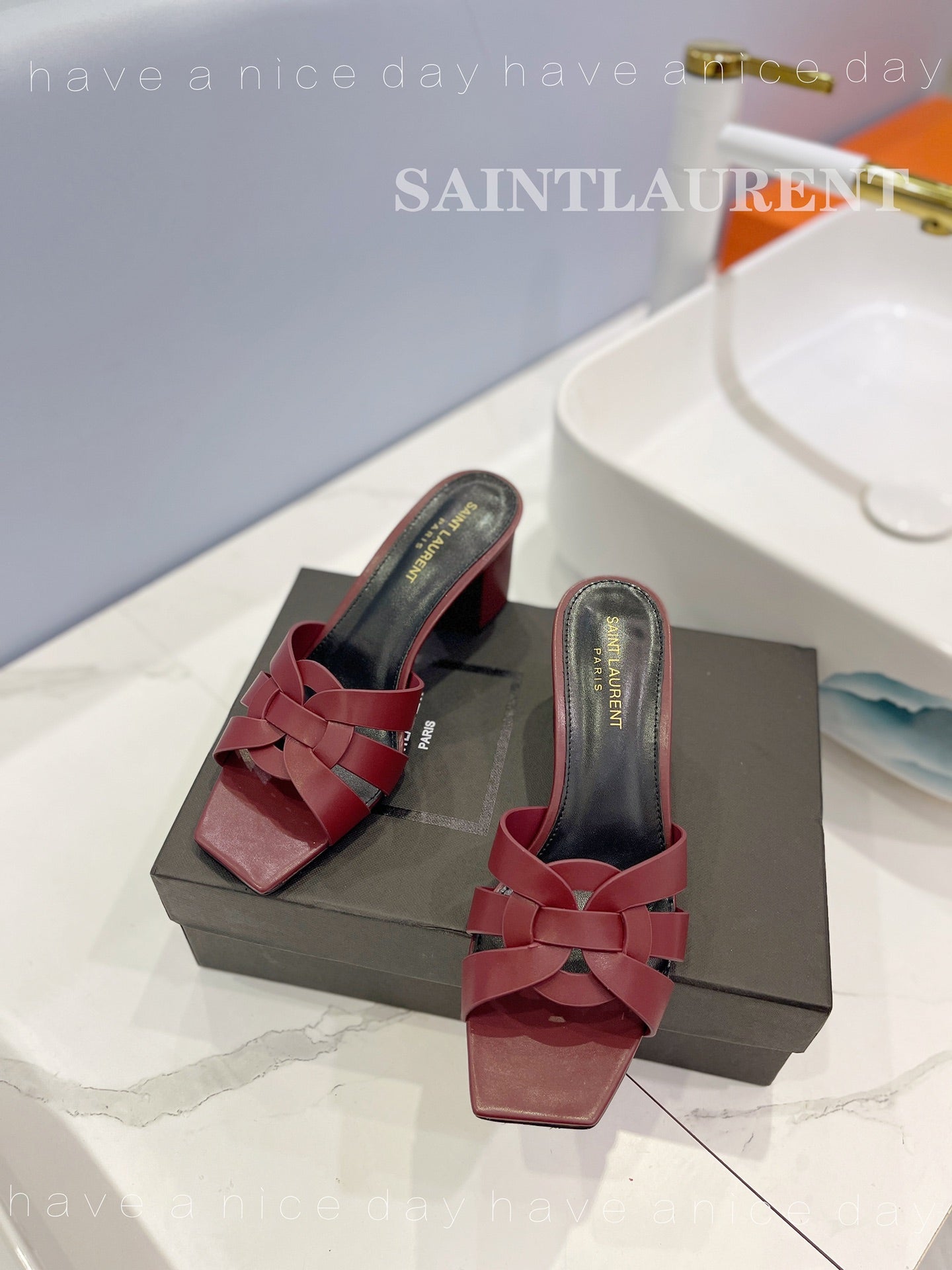 SL TRIBUTE MULES BERRY CALFSKIN - 34