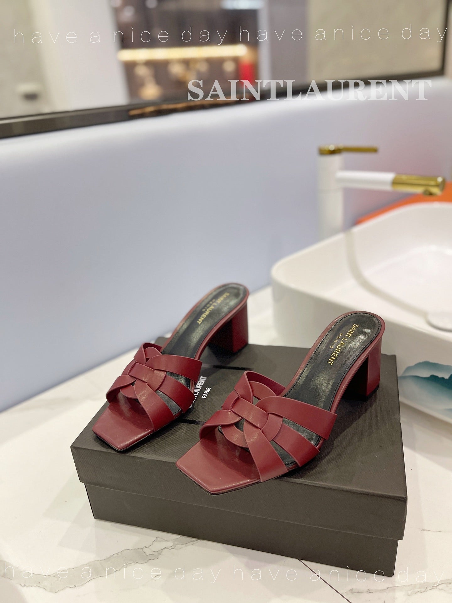 SL TRIBUTE MULES BERRY CALFSKIN - 34