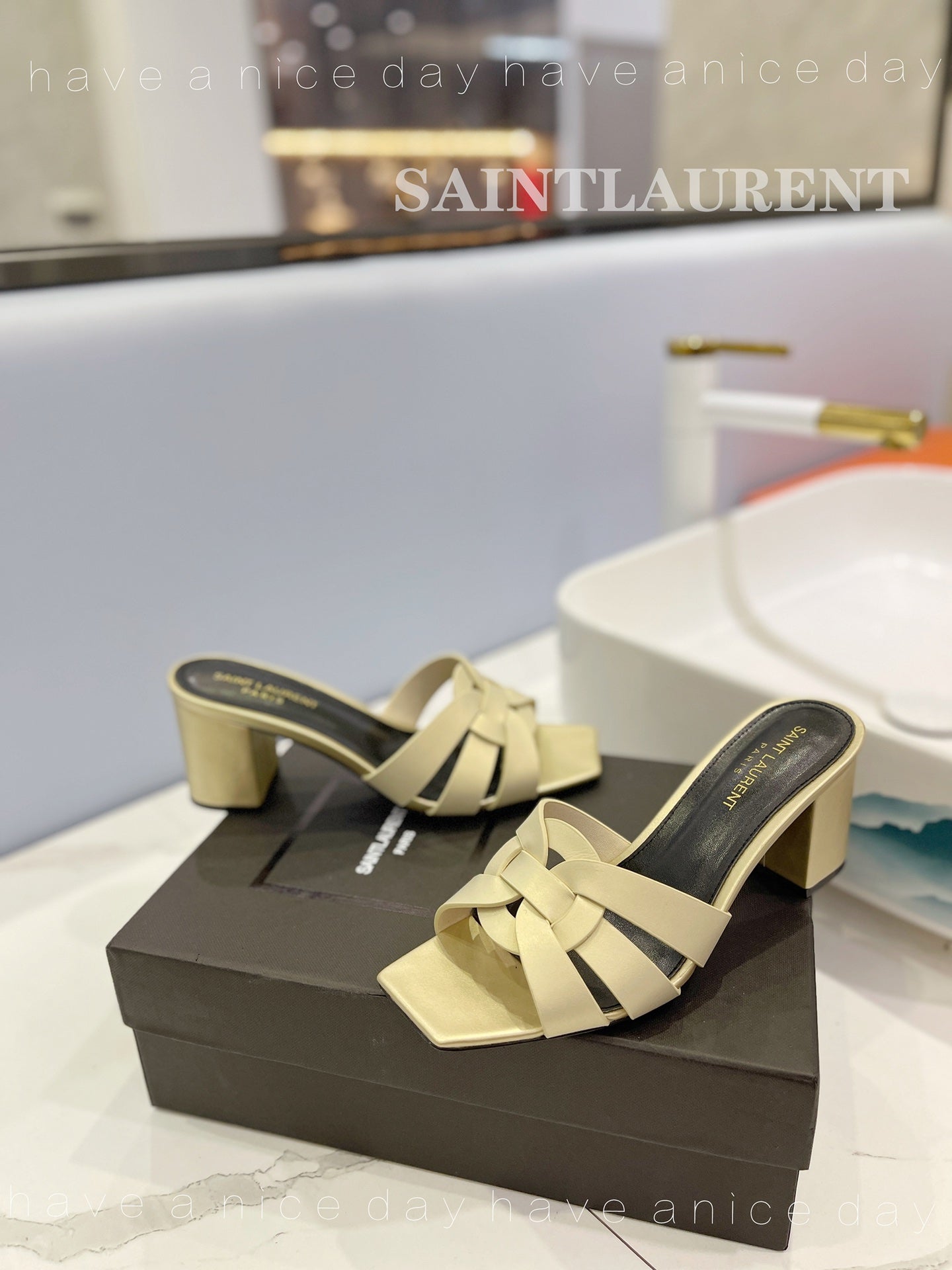 SL TRIBUTE MULES FLAX CALFSKIN - 34