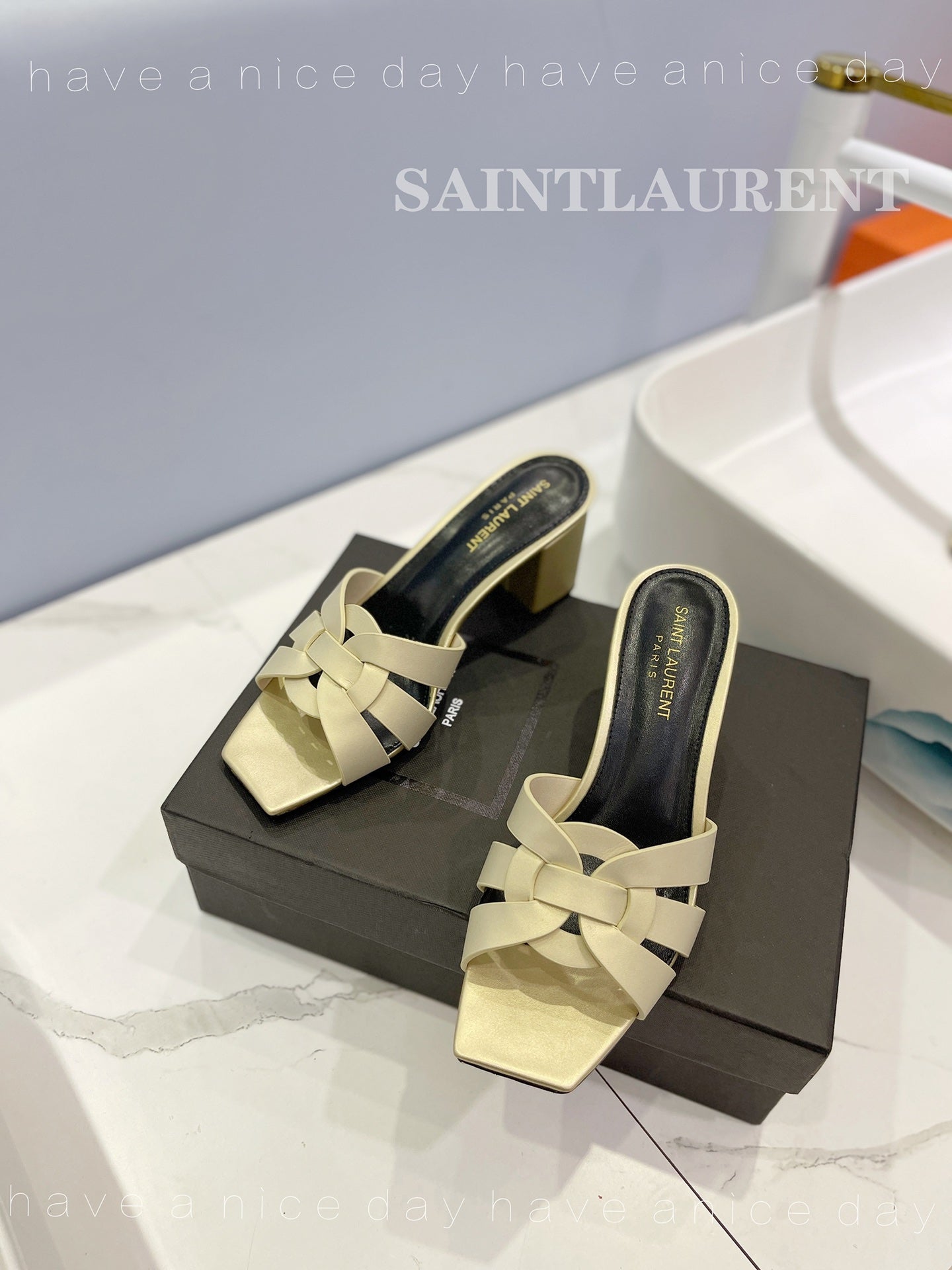SL TRIBUTE MULES FLAX CALFSKIN - 34