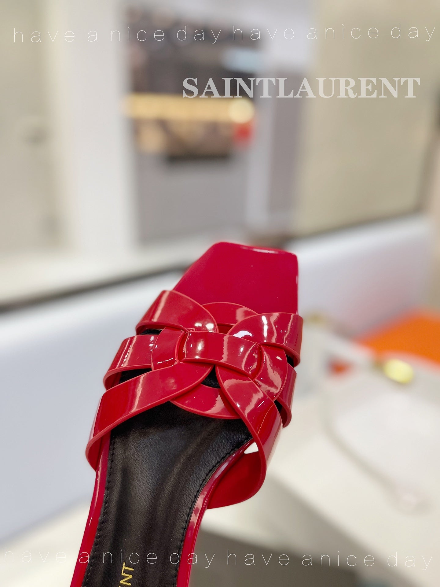 SL TRIBUTE SLIPPERS GLOSSY RED CALFSKIN - 34