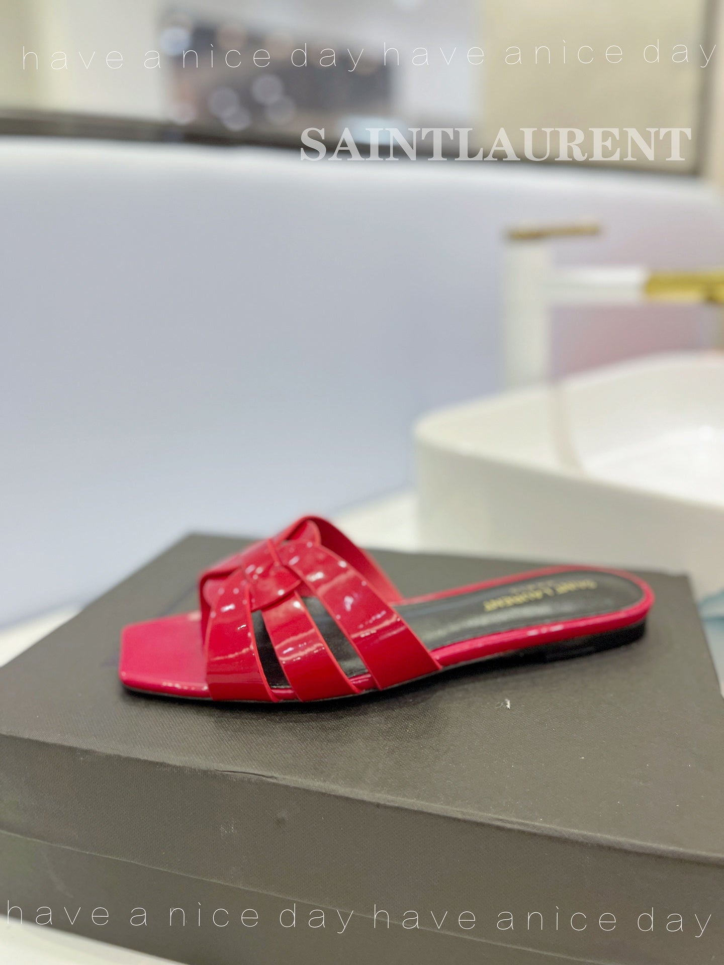 SL TRIBUTE SLIPPERS GLOSSY RED CALFSKIN - 34