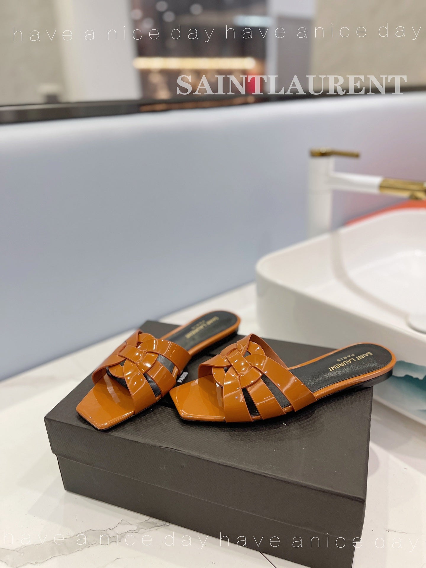 SL TRIBUTE SLIPPERS GLOSSY COPPER CALFSKIN - 34