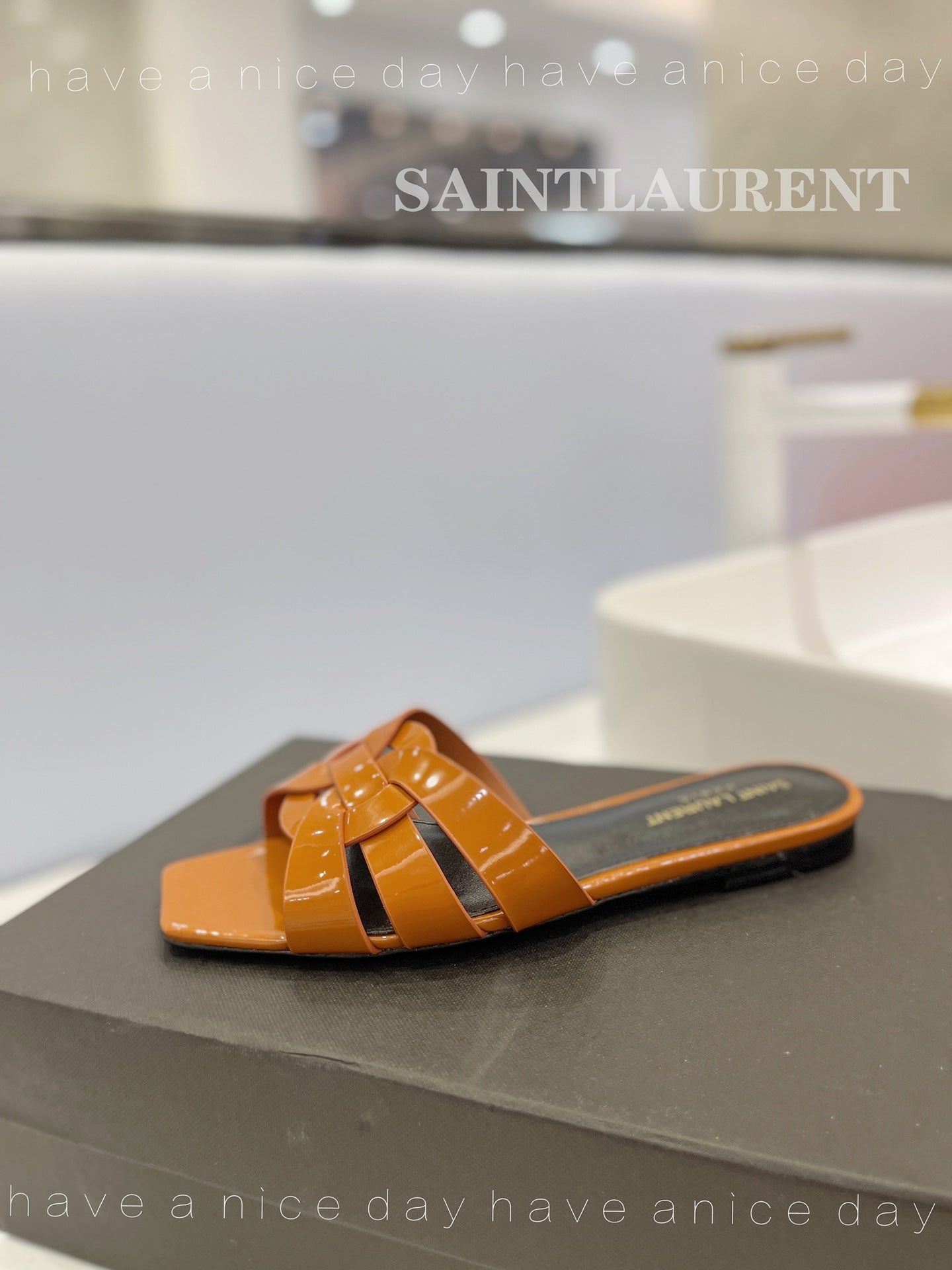 SL TRIBUTE SLIPPERS GLOSSY COPPER CALFSKIN - 34